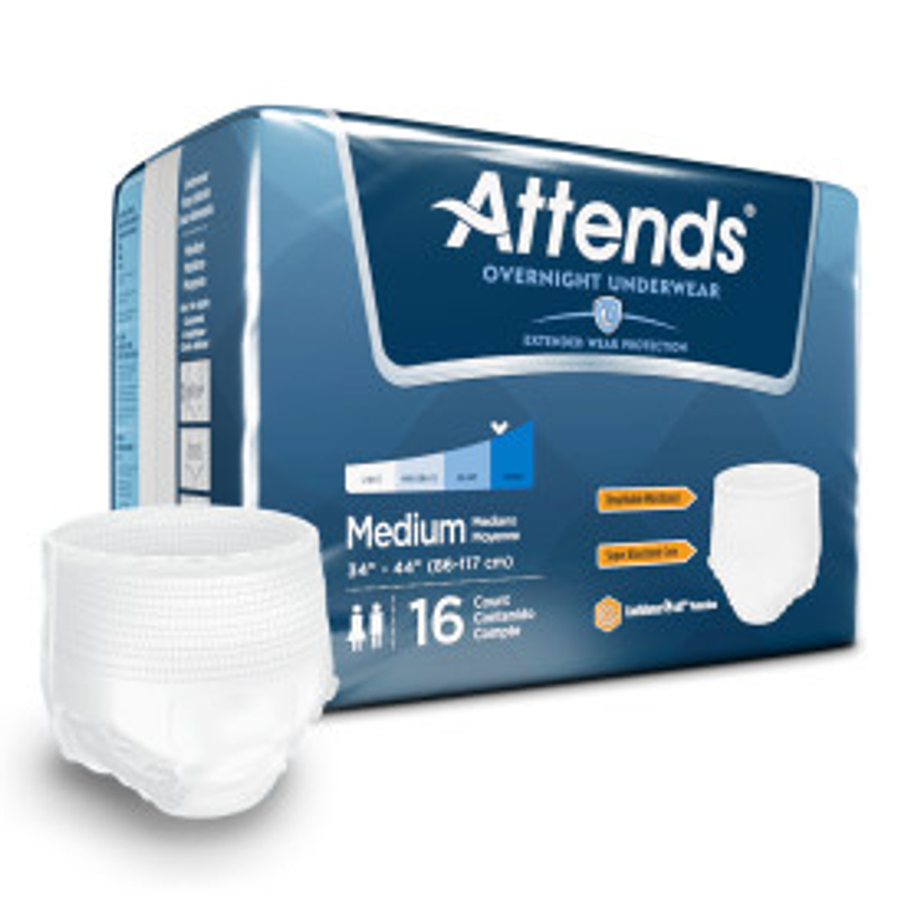 Attends APPNT20 36594 Discreet Underwear Day/Night Extended Wear, Medium, 28"-40", 4 bags of 16