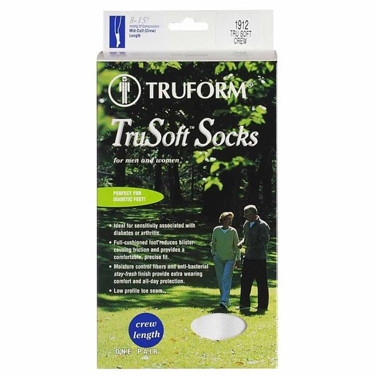 Truform 1916-M UltraDri DIABETIC & COMFORT CARE Socks seamless socks, White, Medium, 1/Pair