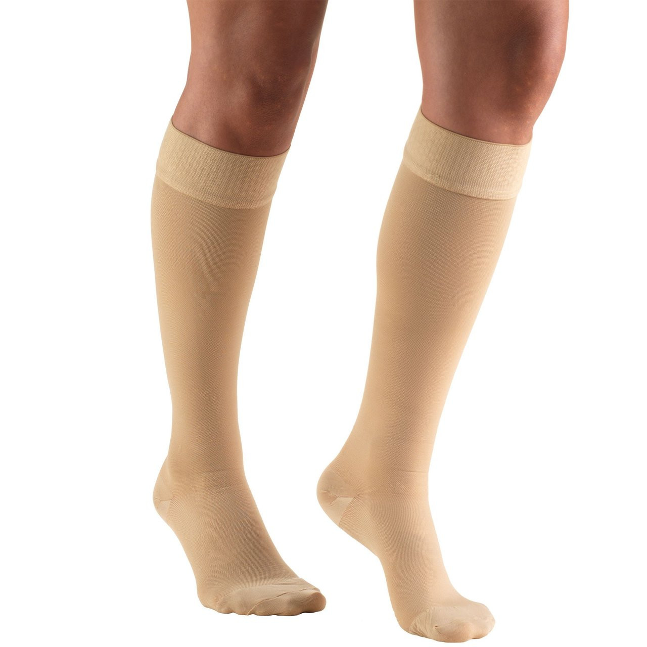 TRUFORM 8844BG-XL Compression Socks 30-40mmHg Below-knee, Closed-toe, Stay-up Beaded top, Beige, X-Large, Pair