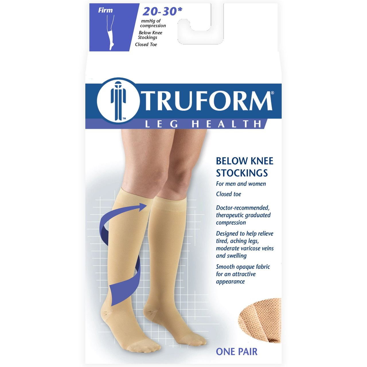 TRUFORM 8865BL-L Compression Socks 20-30 mmHg Below-knee, Closed-toe, Black, Large