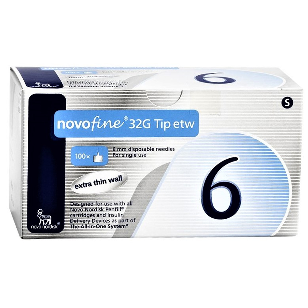 Novo Nordisk 86601 NOVOFINE NEEDLE 32G x 6mm ETW, 100/Box