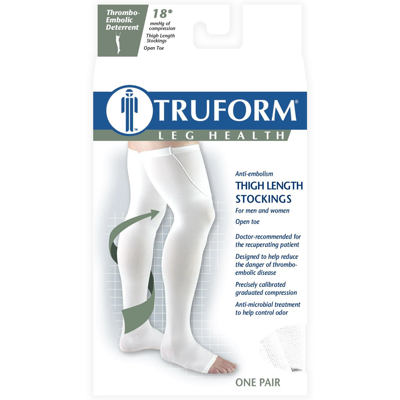 TRUFORM 0810WH-L Compression 18mmHg Thigh-high, Open-toe, White, Large
