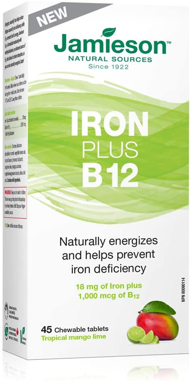 Jamieson IRON PLUS Vitamin B12, 45 TAB CHEW