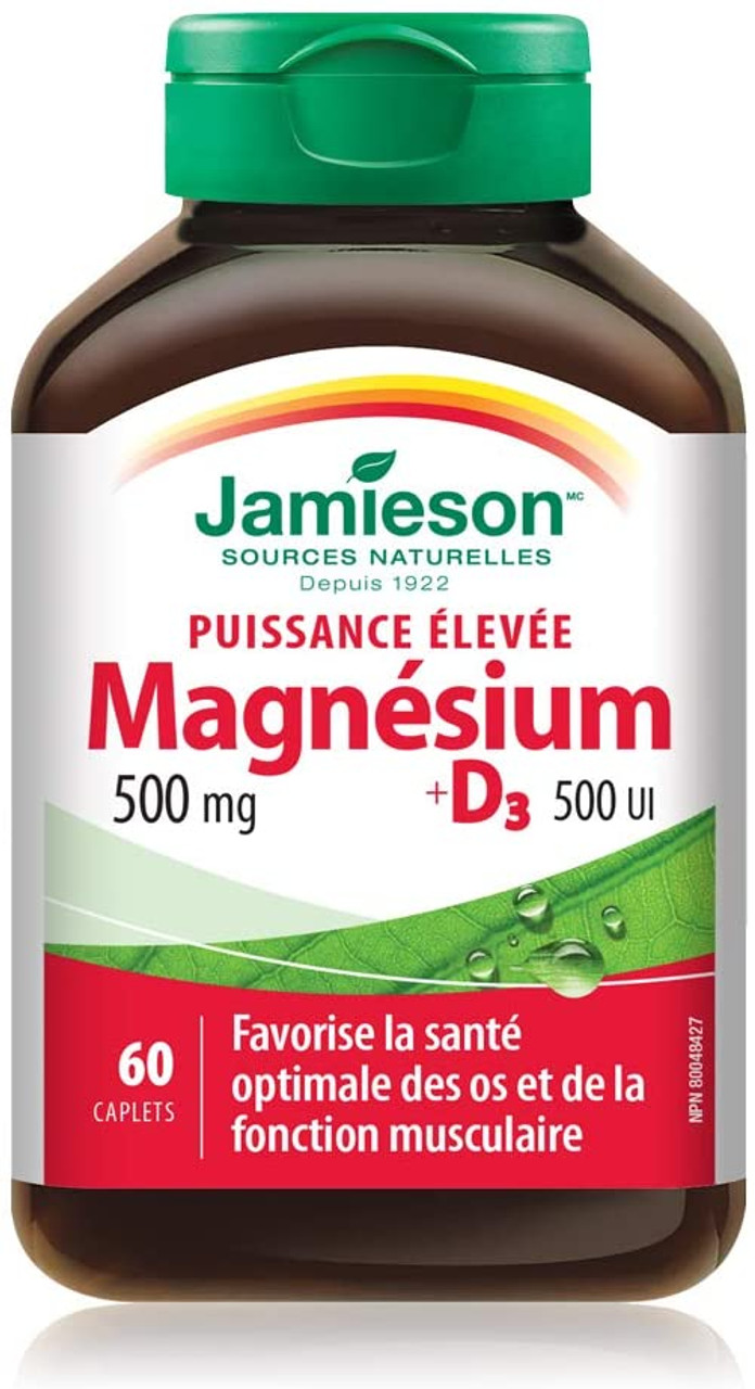 Jamieson High Potency Magnesium 500 mg + Vitamin D3 500 IU,60 Caplets