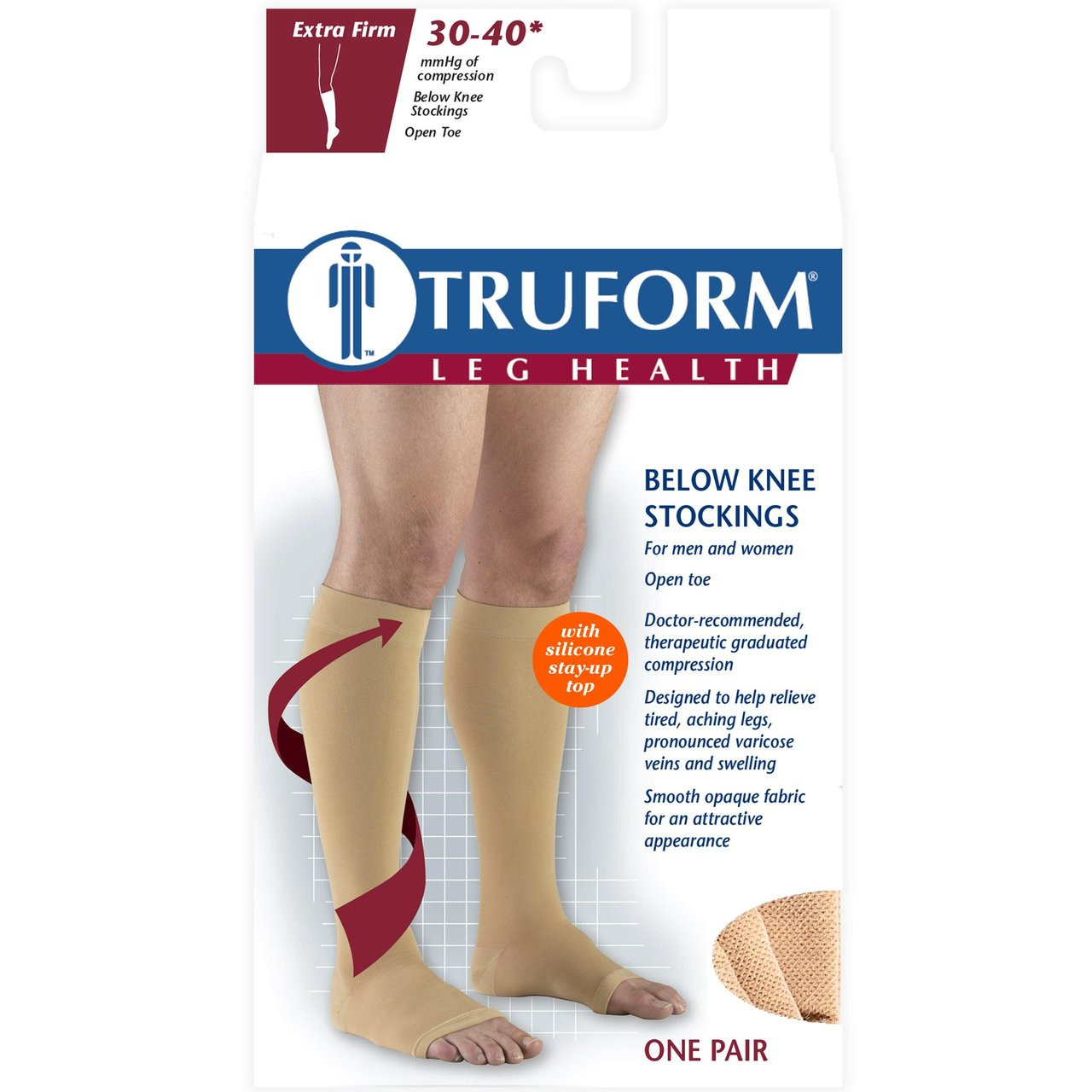 TRUFORM 0844BG Compression 30-40mmHg Below-knee, Open-toe, Stay-up Beaded top, beige S-M-L-XL (0844BG)