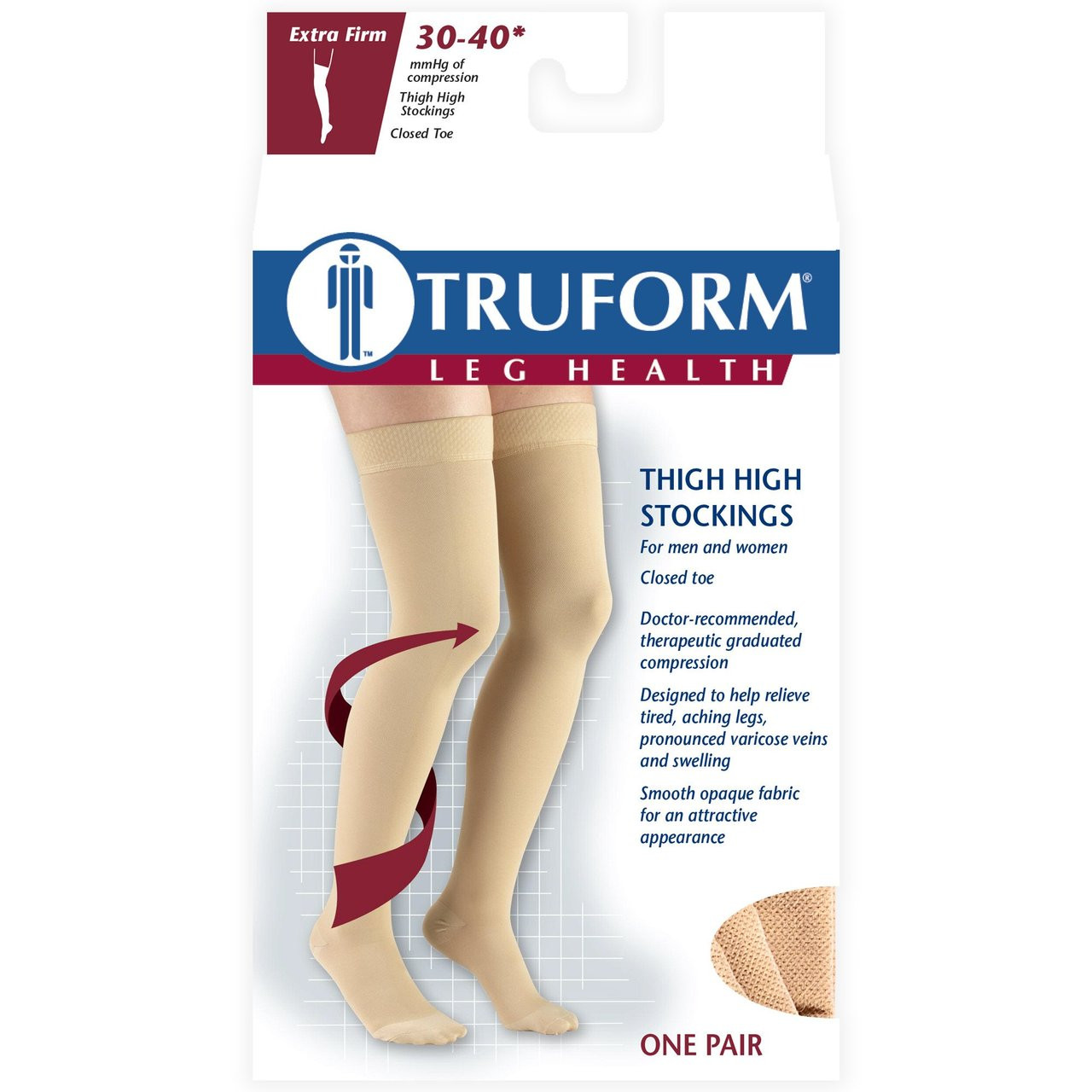 TRUFORM 8848BL Compression 30-40mmHg Thigh-high, Closed-toe, Stay-up Beaded top, black S-M-L-XL (8848BL)