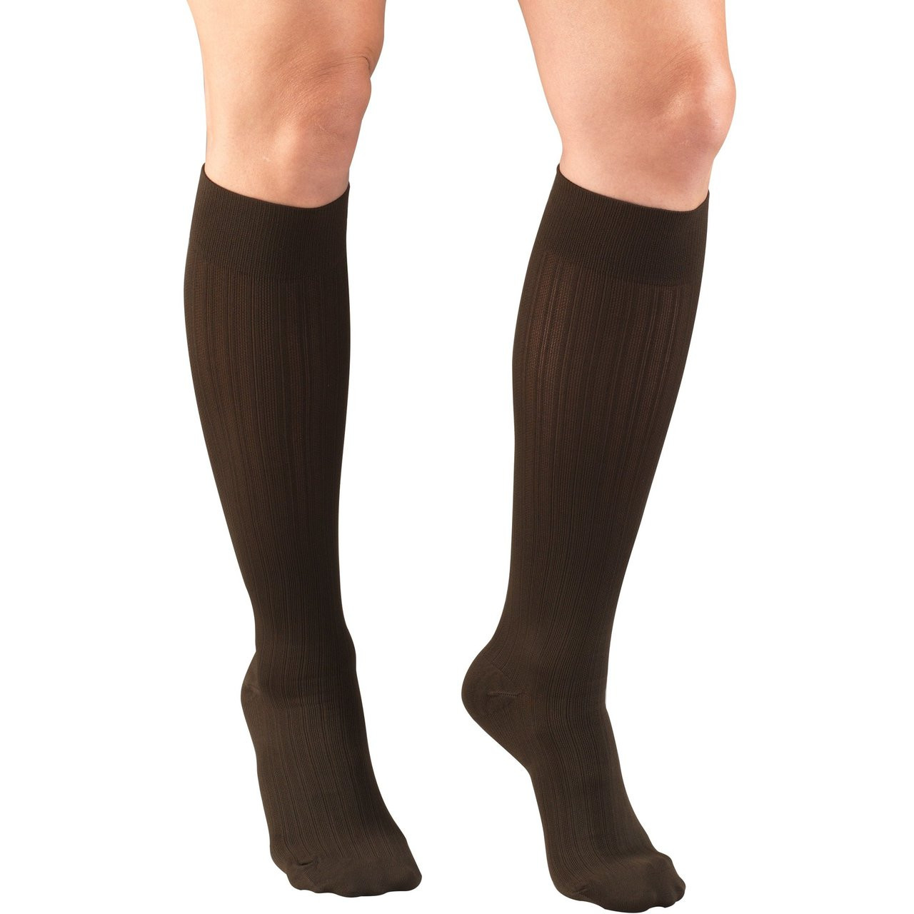 LADIES' HOSIERY KNEE-SOCKS, 15-20mmHg 15-20mmHg Ribbed pattern, brown (1973BN)