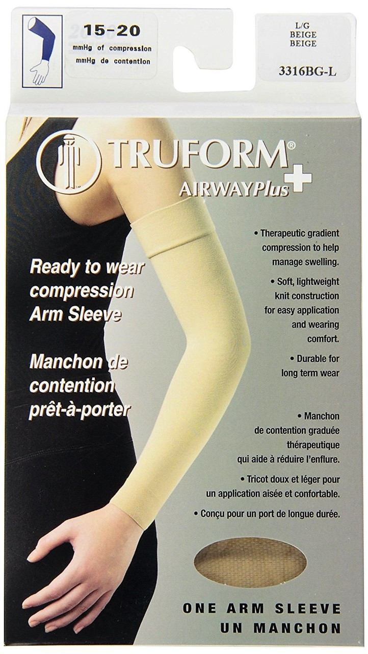 Truform Lymphedema Compression Arm Sleeve, Dot Top: 20-30 mmHg, Black,  Medium 