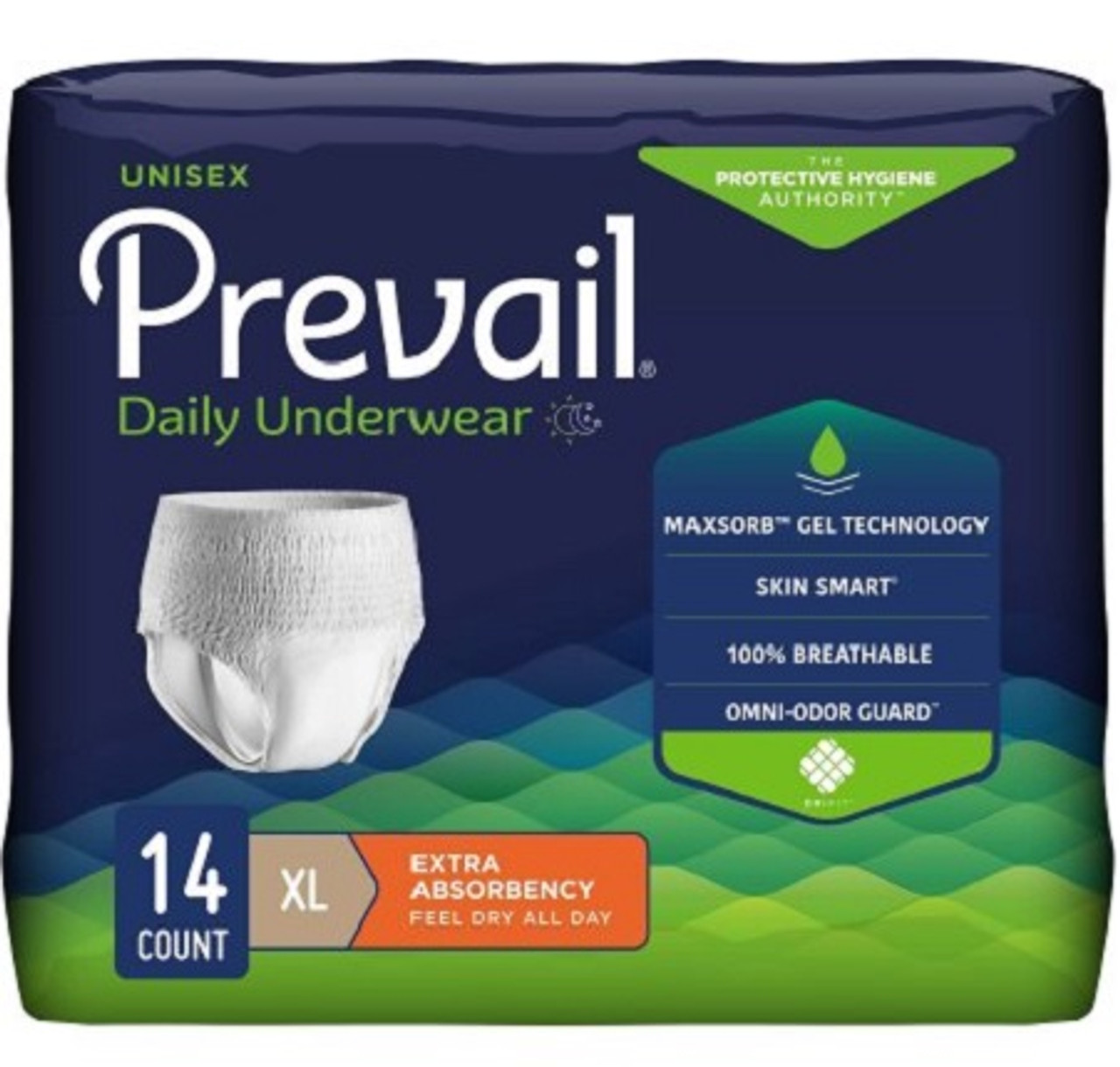 Prevail PV-514 Pullup Style Protective Underwear Prevail XL 58" - 68" waist 14/pkg