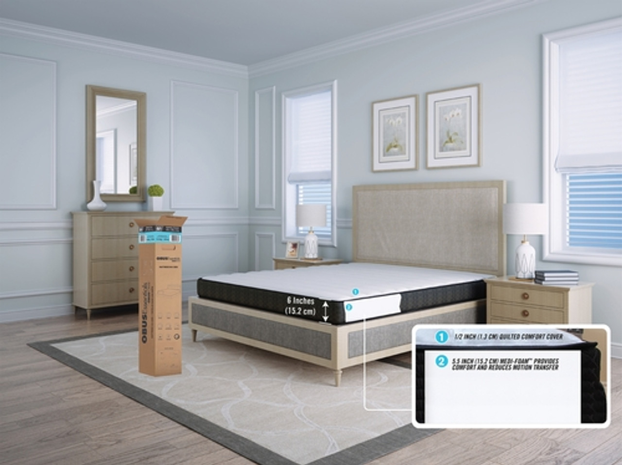 ObusForme MTE-FM6-TW ObusEssentials Comfort Series 6” MEDI-GEL cooled bed in the box Mattress, Twin