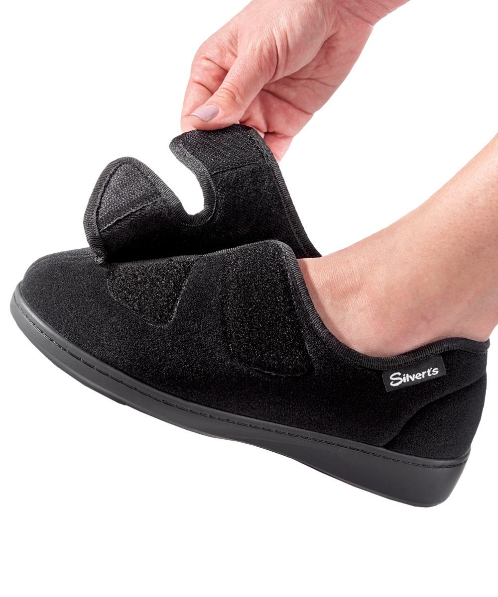 Silverts SV10260 Womens Stretchable Comfort Hugster Shoe / Slipper Black, Size=12, SV10260-SV2-12