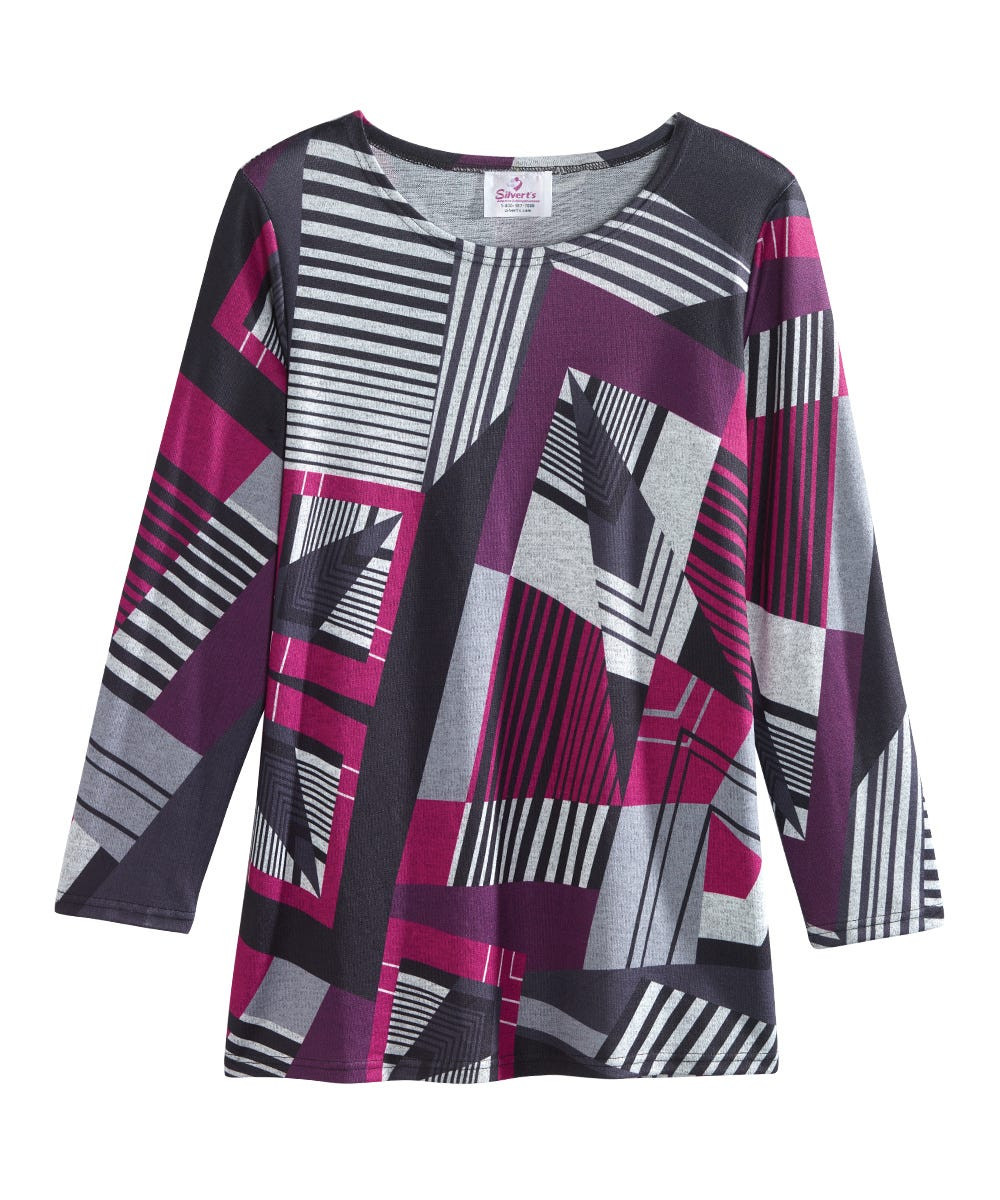 Silverts SV13020 Winter-Warm Top For Women - Conventional Wear Mature Fashion Fuschia/Multi, Size=S, SV13020-SV1298-S