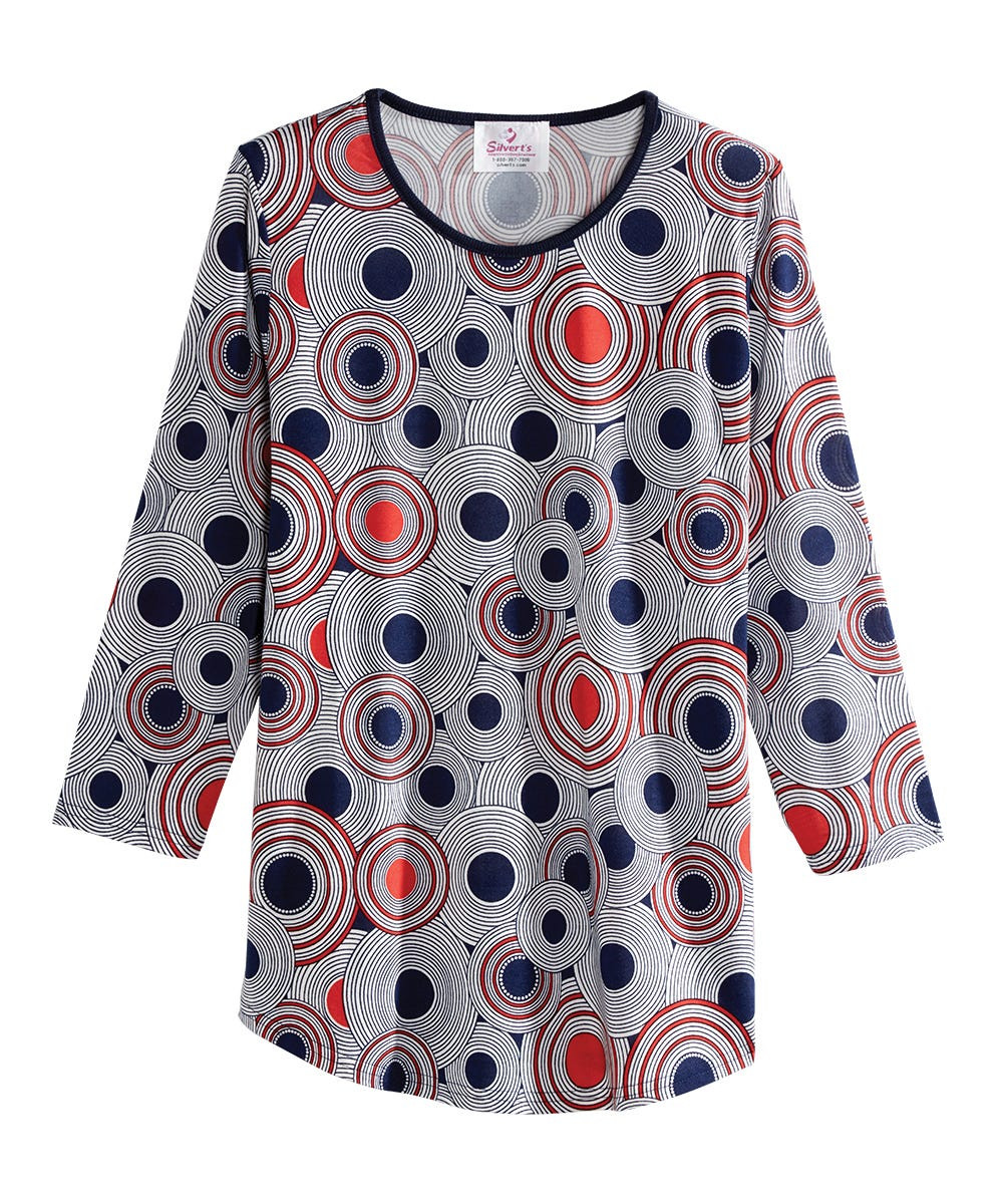 Silverts SV13050 Elegant Mature Fashion Curved Hem Top - Conventional Wear For Women Multi-Circle, Size=XL, SV13050-SV1281-XL