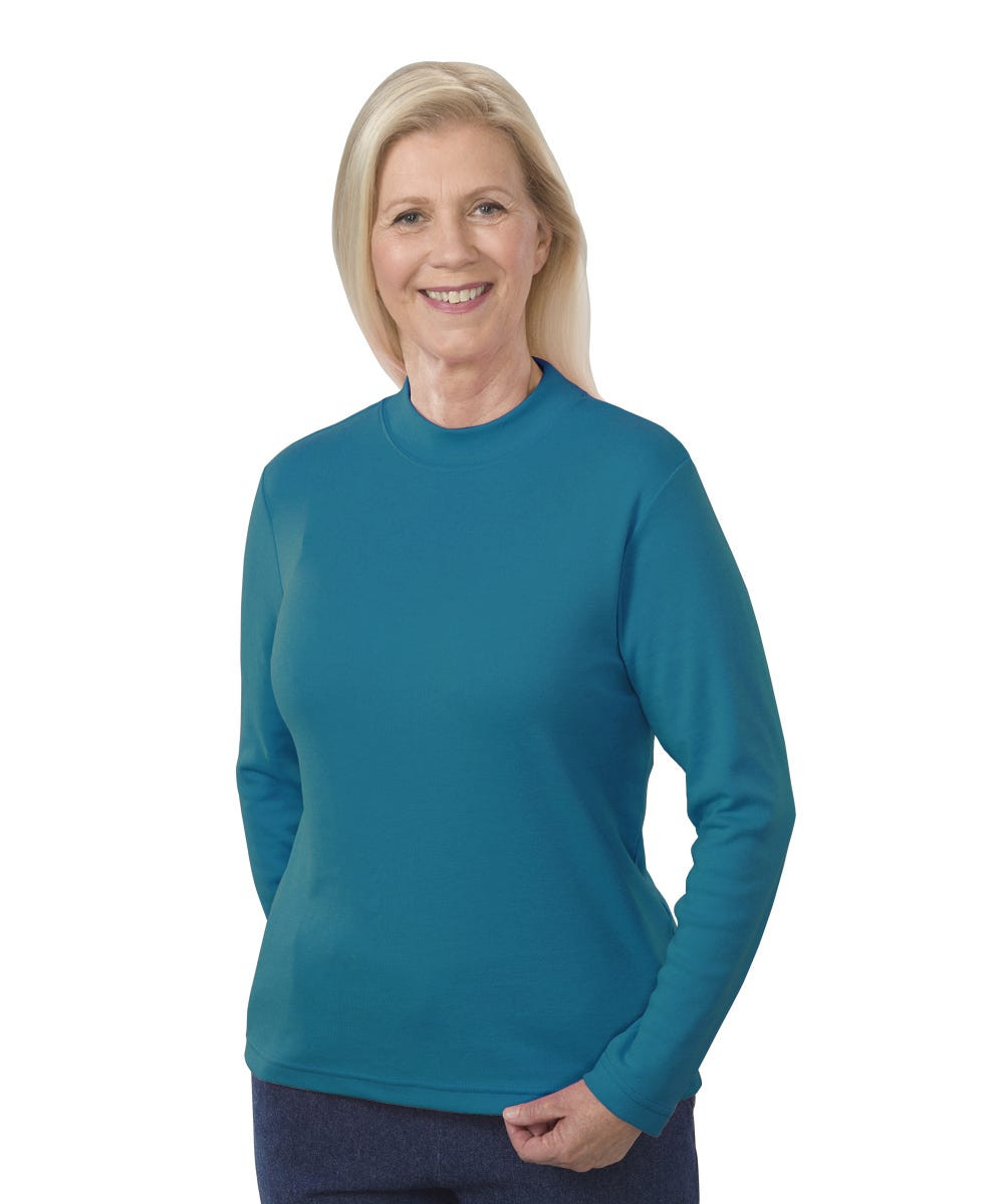 Silverts SV13060 Womens Long Sleeve Mock Turtleneck Shirt Teal, Size=S, SV13060-SV291-S
