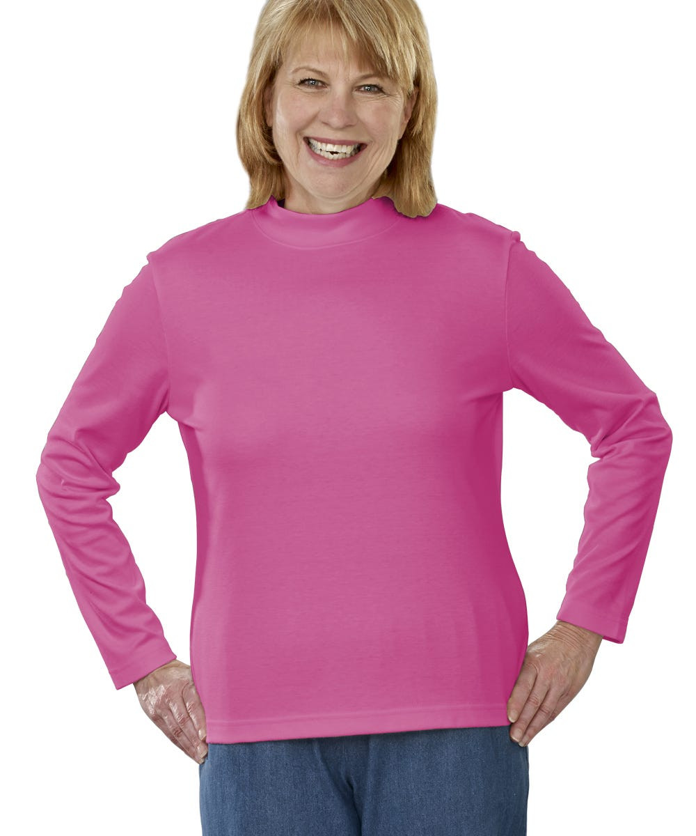 Silverts SV13060 Womens Long Sleeve Mock Turtleneck Shirt Fuschia, Size=S, SV13060-SV63-S
