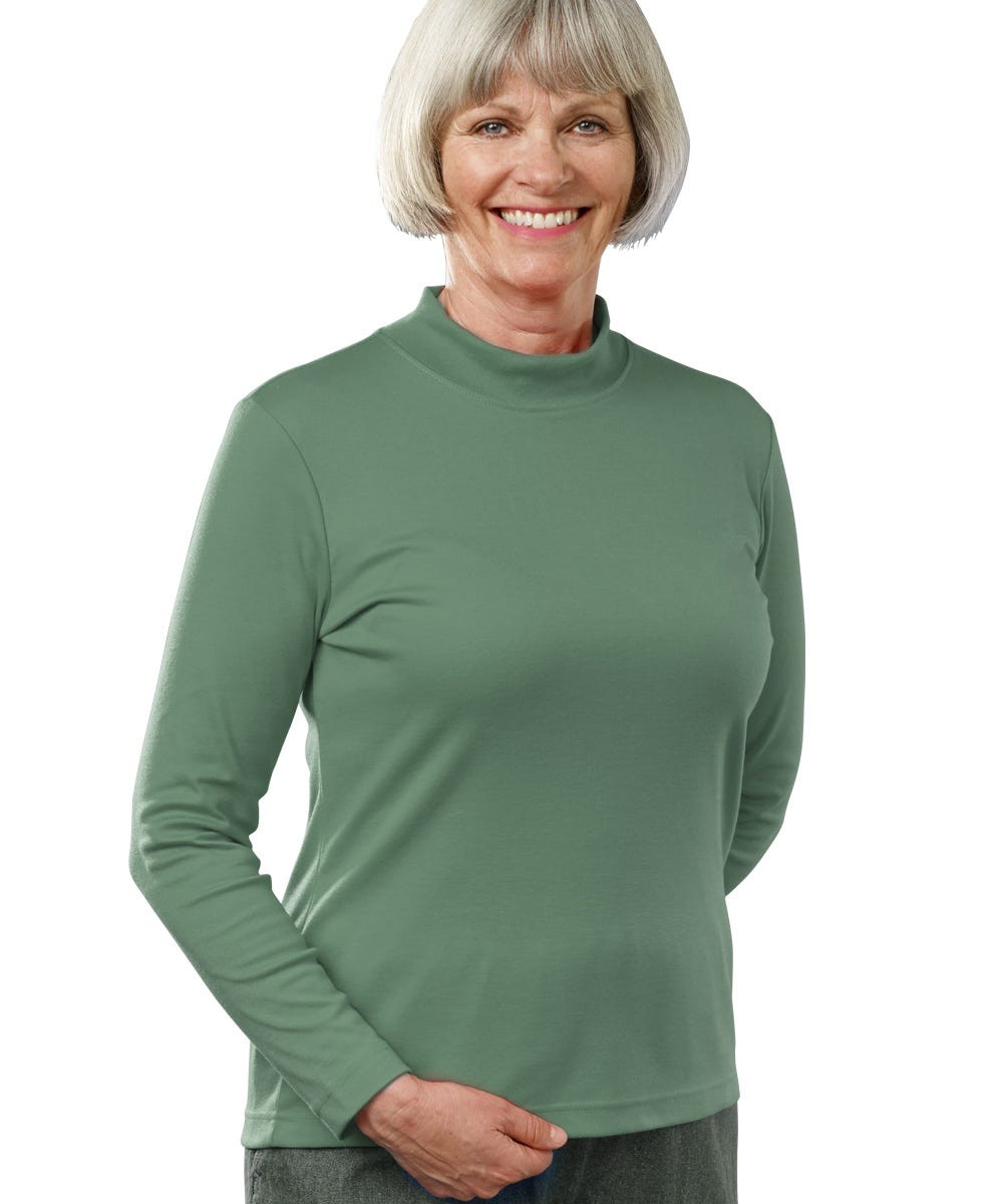 Silverts SV13060 Womens Long Sleeve Mock Turtleneck Shirt Oregano, Size=M, SV13060-SV875-M