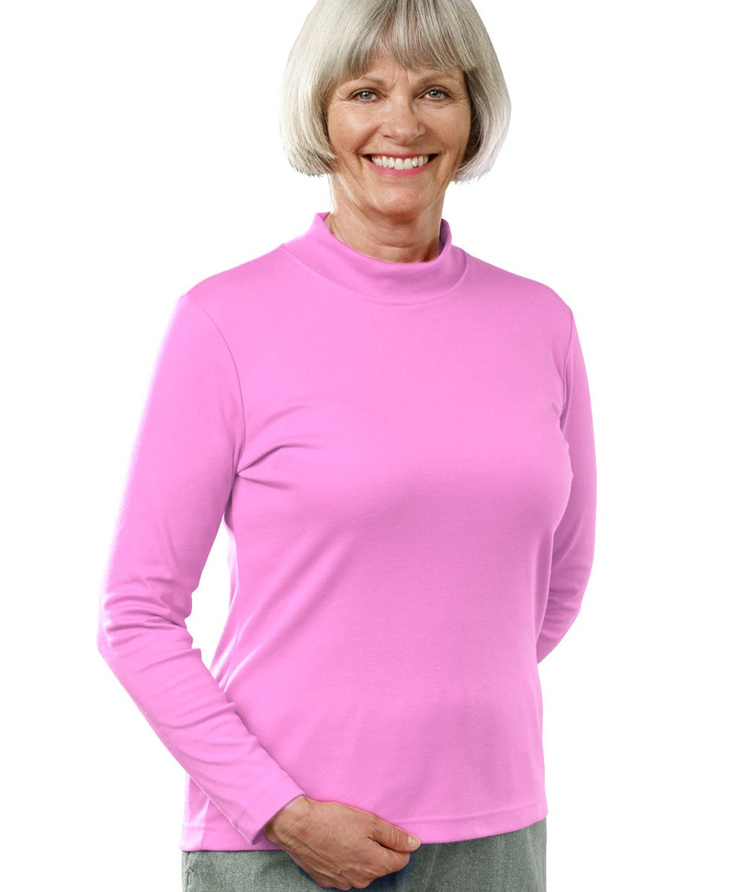Silverts SV13060 Womens Long Sleeve Mock Turtleneck Shirt Pink Carnation, Size=2XL, SV13060-SV876-2XL