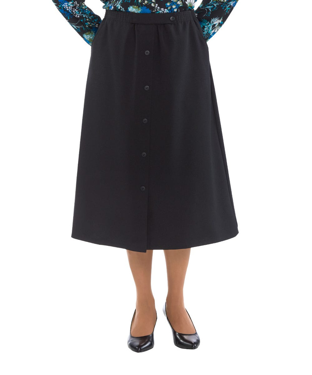 Silverts SV13130 Womens Conventional Elastic Waist Skirt Black, Size=14, SV13130-SV2-14