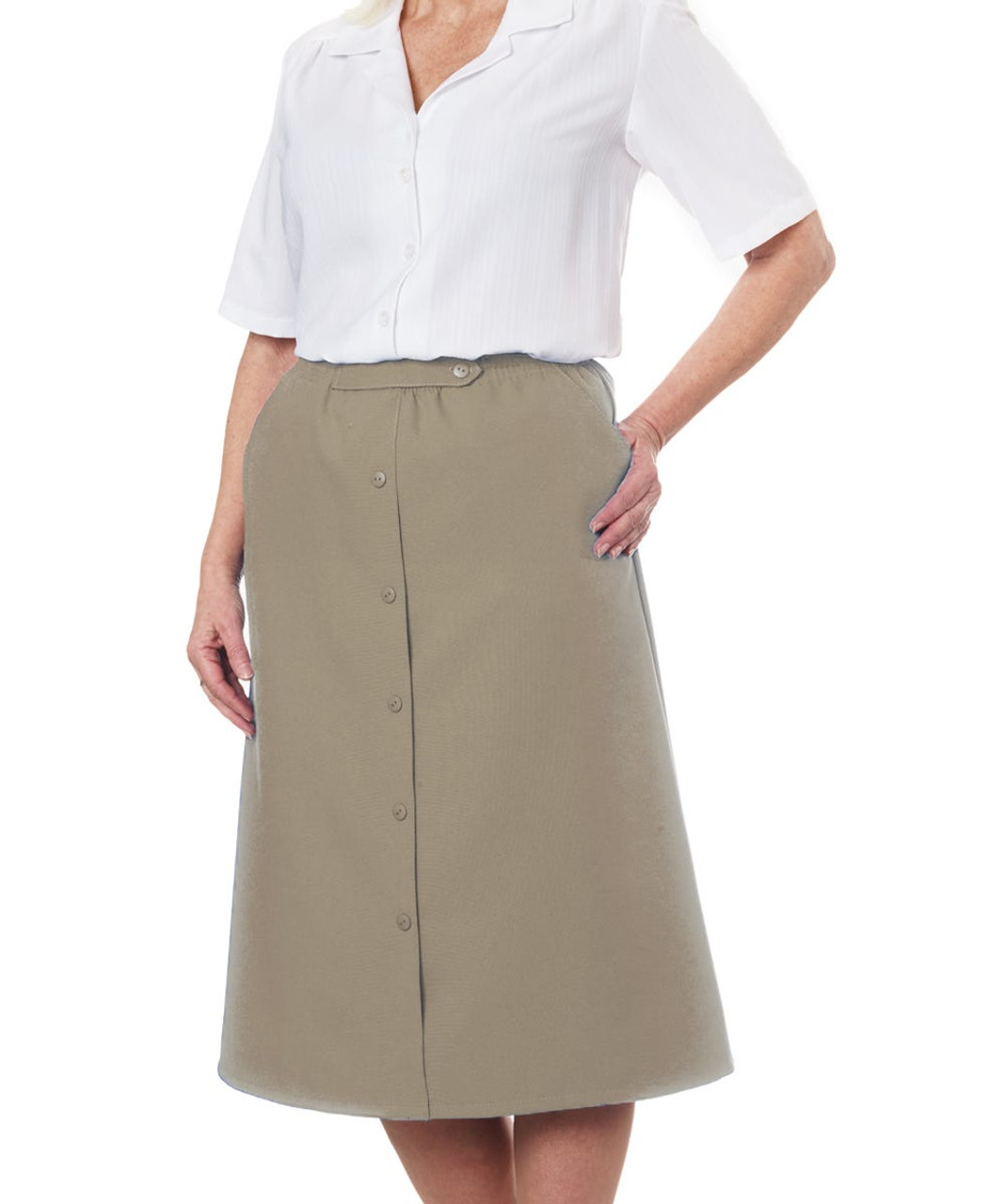 Silverts SV13130 Womens Conventional Elastic Waist Skirt Taupe, Size=18, SV13130-SV44-18