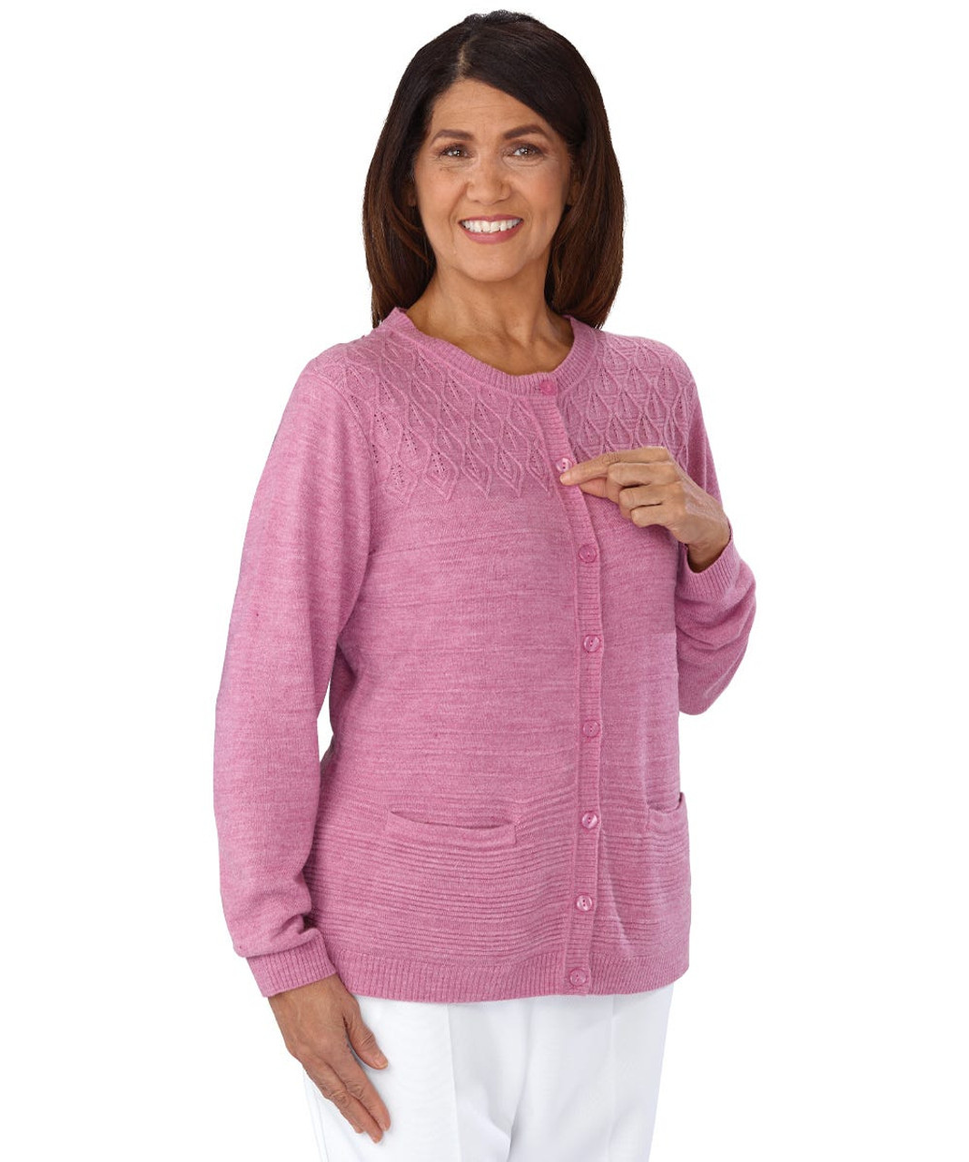 Silverts SV13280 Women's Lightweight Knit Cardigan Pink Melange, Size=L, SV13280-SV1310-L