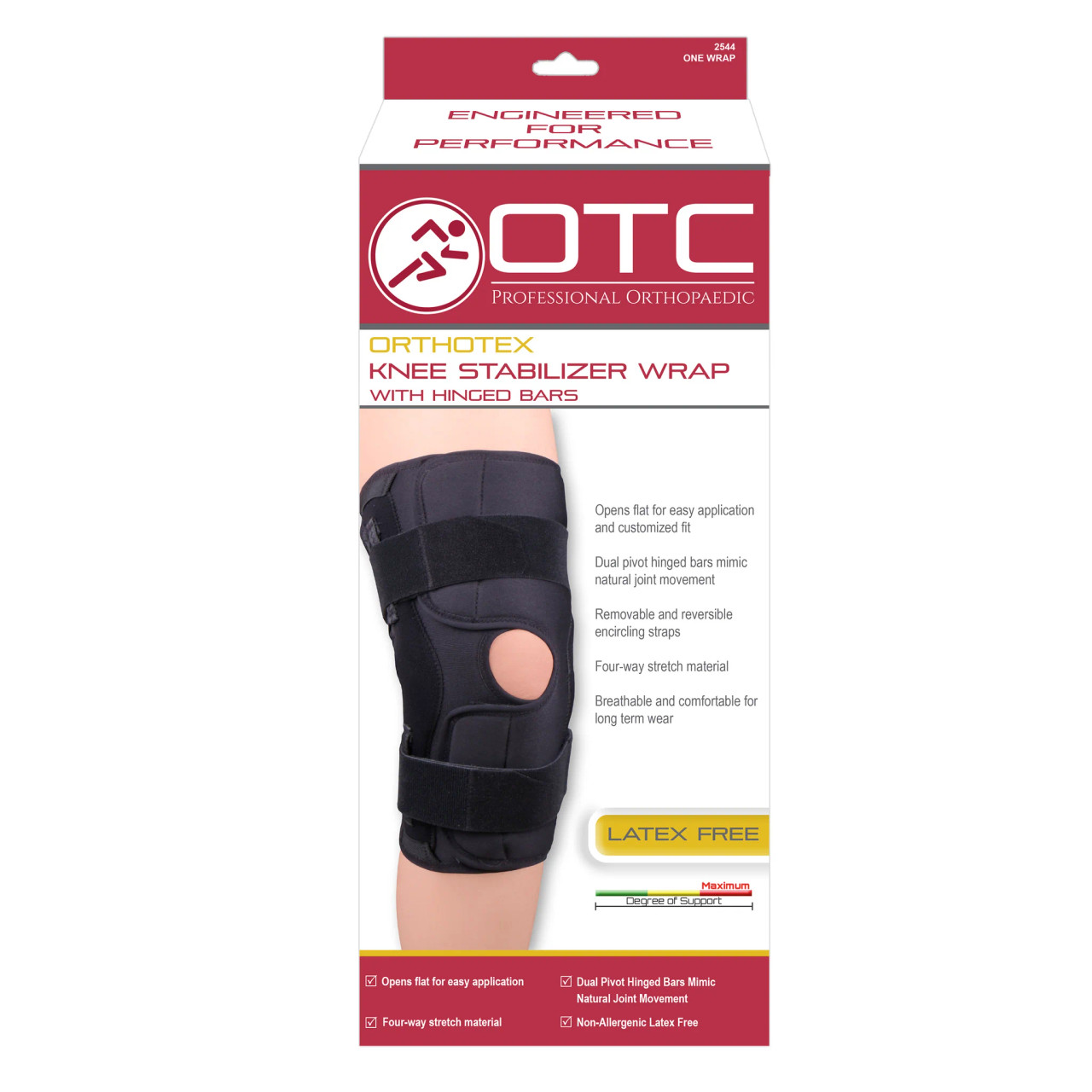 OTC 2544 ORTHOTEX- Knee Stabilizer Wrap w/Hinged Bars XS-S-M-L-XL-2XL-3XL-4XL-5XL