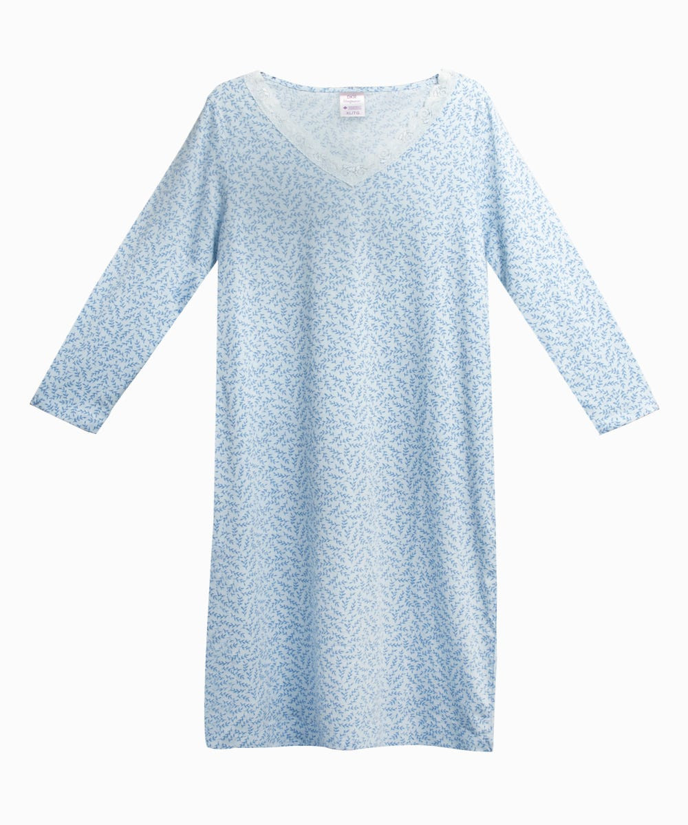 Silverts SV16060 Womens Pretty Nightgown - Long Sleeve Length - Comfy Quality Nightgown Blue Vines, Size=2XL, SV16060-SV1132-2XL