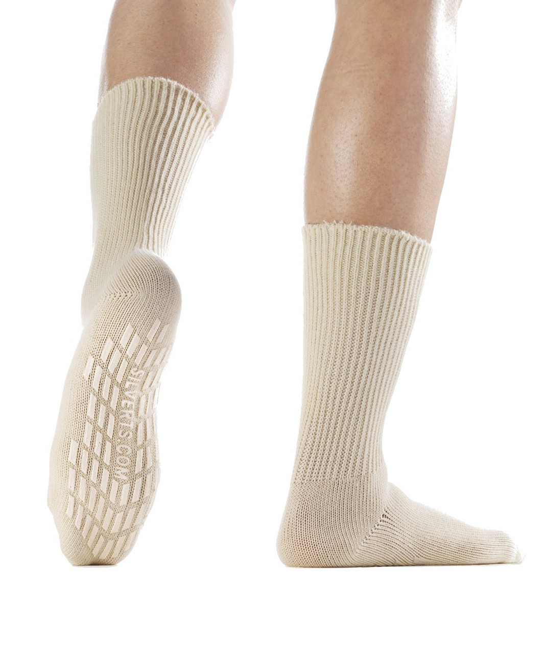 Silverts SV19220 Women's / Men's Non Slip Resistant Grip Socks Beige, Size=M, SV19220-SV5-M