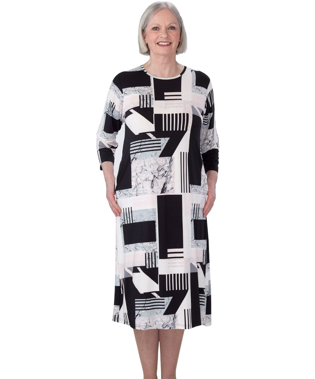 Silverts SV21110 Elegant Open Back Dress for Women Gray Abstract, Size=S, SV21110-SV1332-S