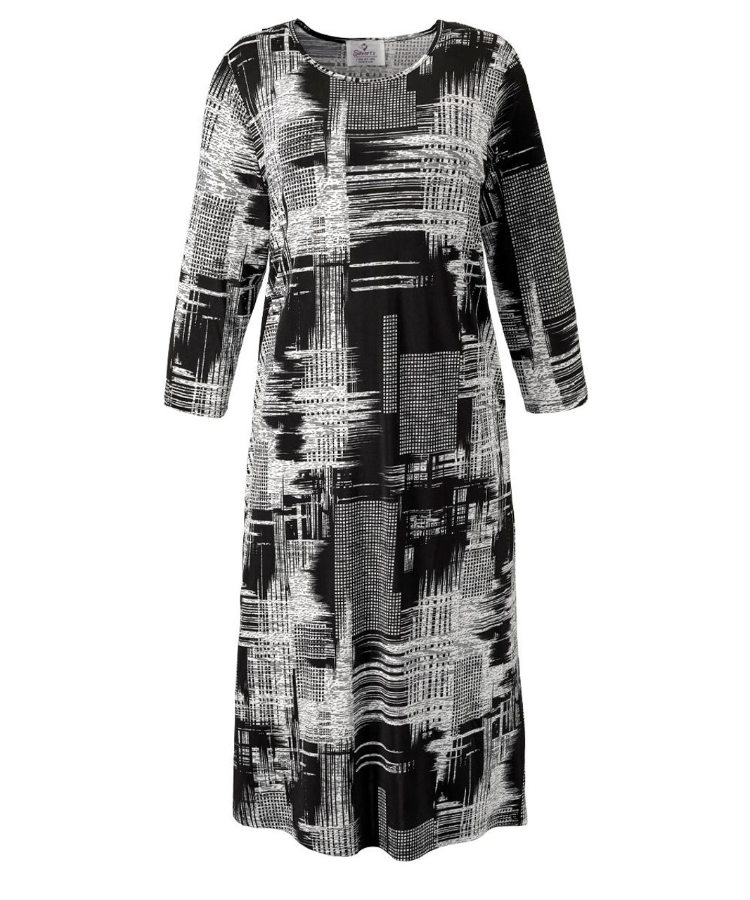 Silverts SV21110 Elegant Open Back Dress for Women Black Abstract, Size=XL, SV21110-SV1333-XL