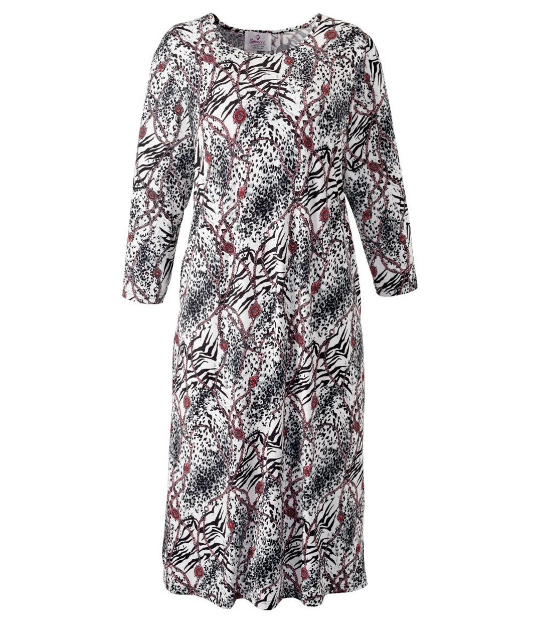Silverts SV21110 Elegant Open Back Dress for Women Pink Print, Size=S, SV21110-SV422-S