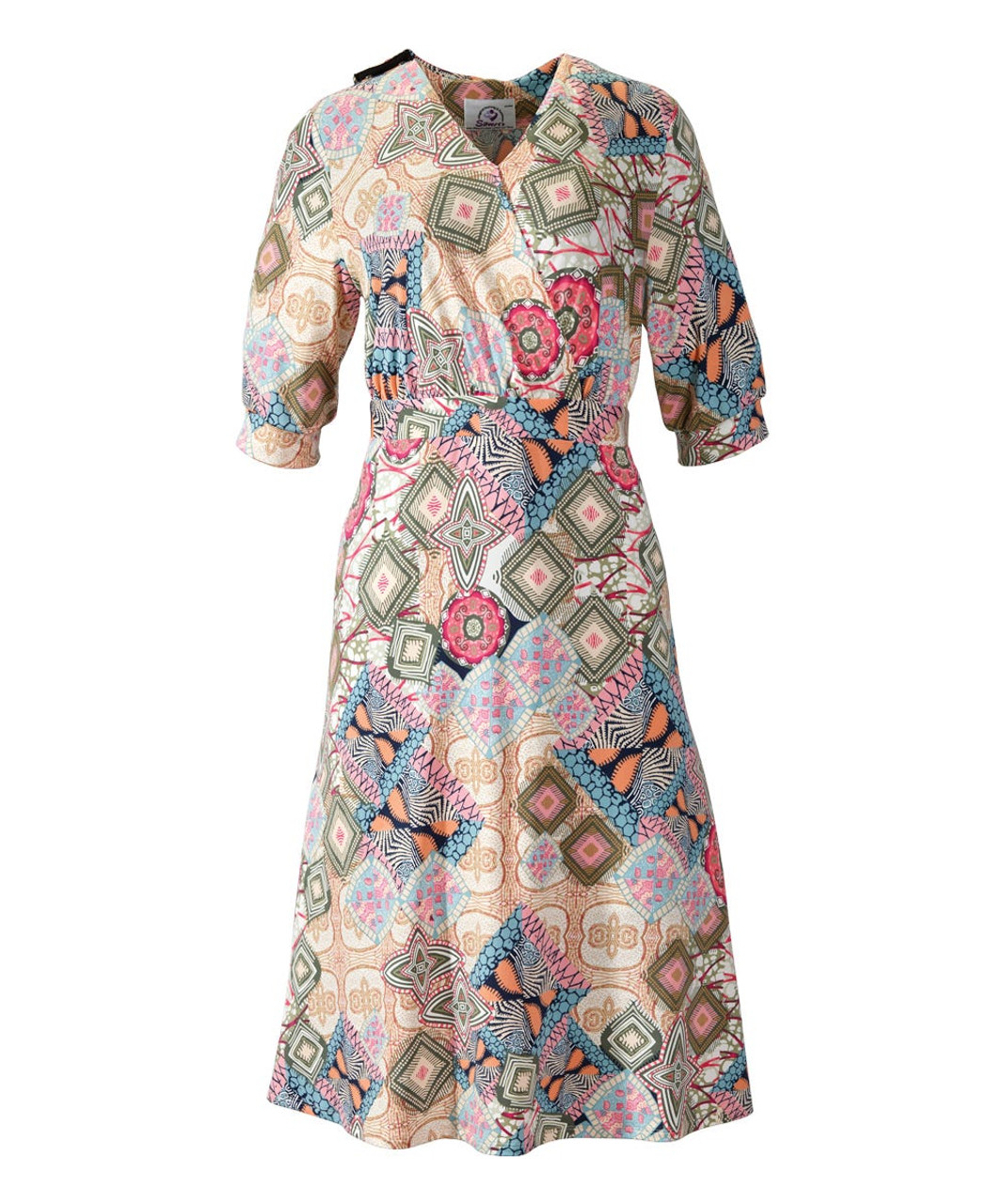 Silverts SV21190 Fit & Flare Open-Back Dress For Women - Womens Pretty Adaptive Dresses Peach/Sage, Size=L, SV21190-SV662-L
