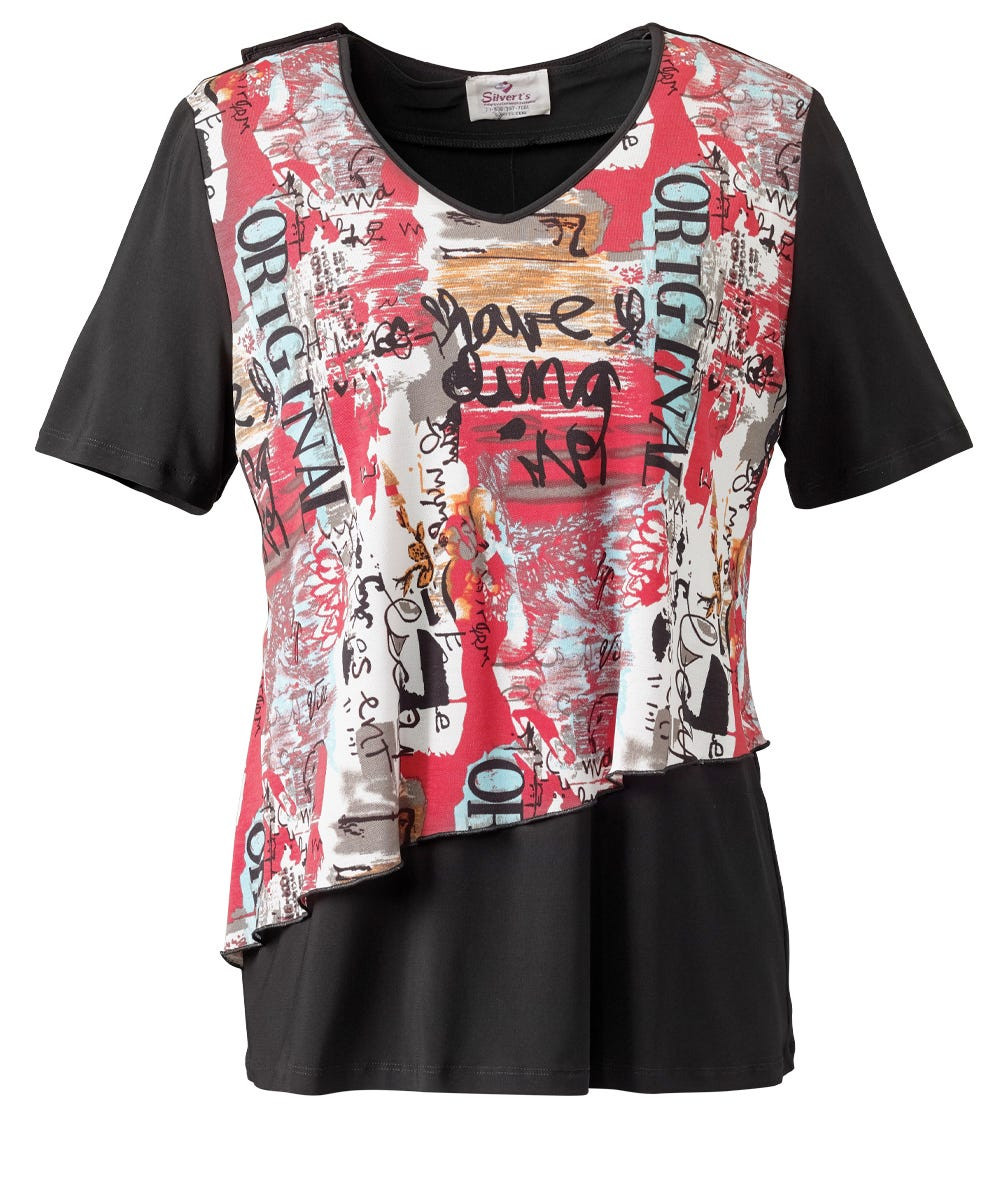 Silverts SV22030 Chiffon Overlay Open-Back Top for Women Multi Mix, Size=L, SV22030-SV1343-L