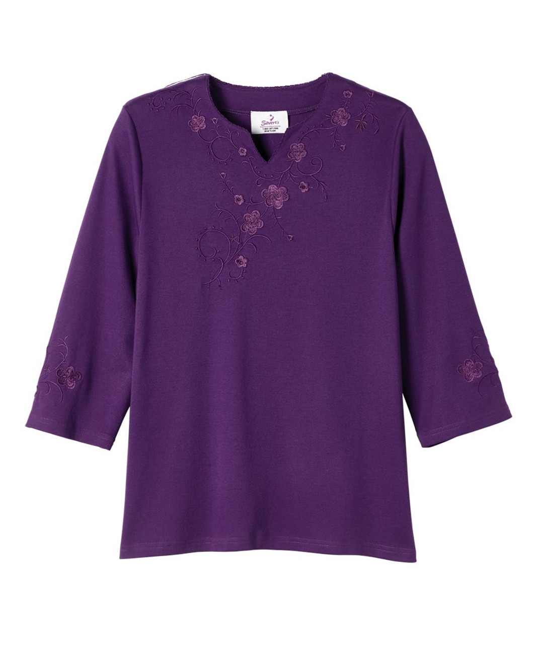 Silverts SV22530 Pretty Embroidered Adaptive Top For Women - Open Back Scalloped Neck Top For Women Eggplant, Size=M, SV22530-SV37-M