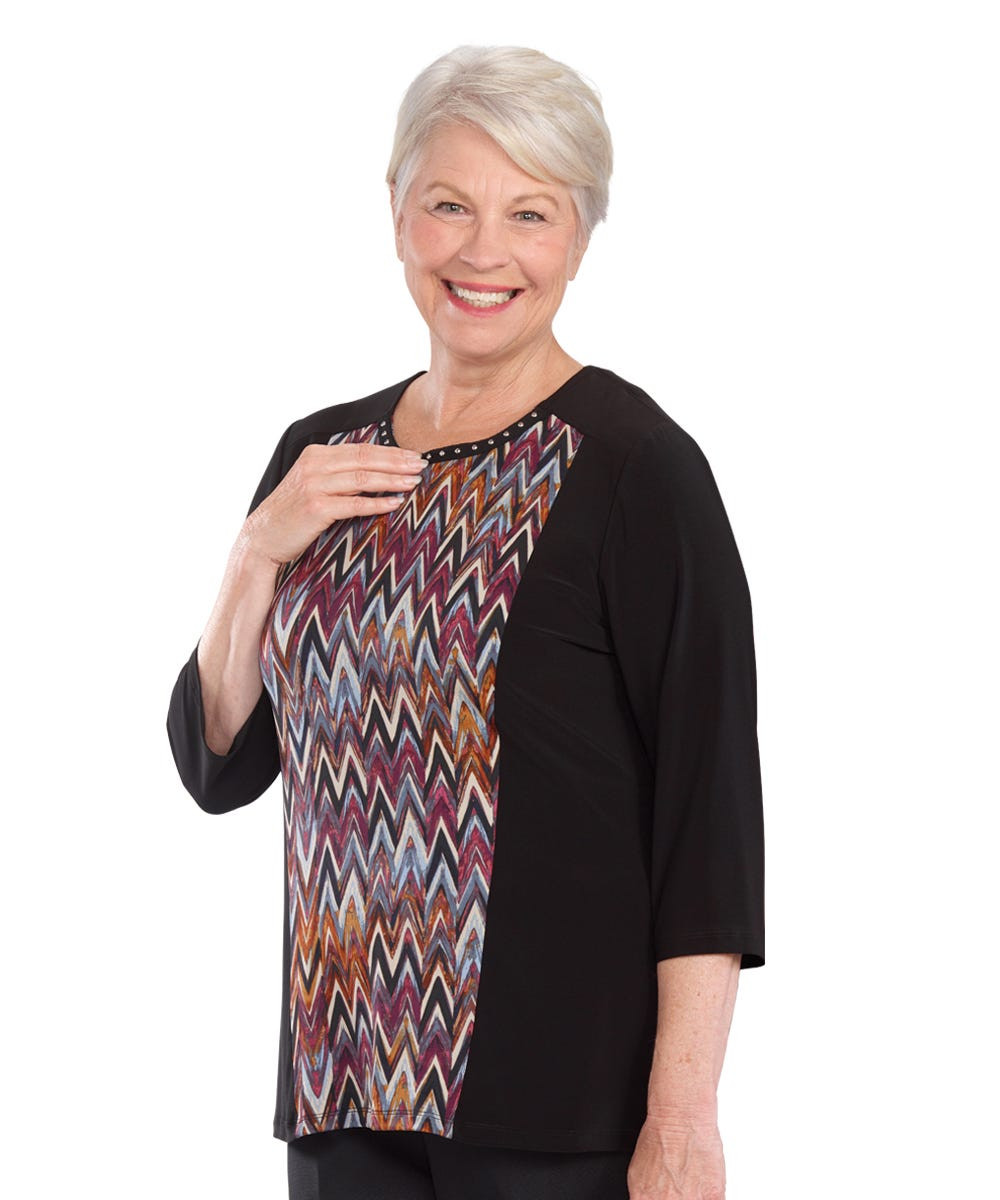 Silverts SV22550 Elegant Stud-Neck Open Back Top For Women - Womens Adaptive Open Back Top Herringbone, Size=2XL, SV22550-SV732-2XL