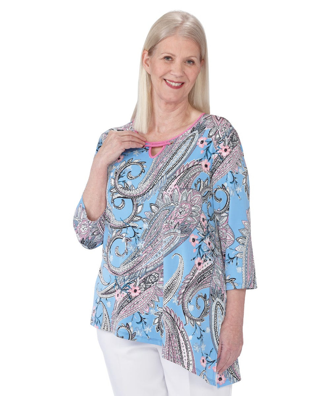 Silverts SV22610 Women's Stylish Slenderizing Open Back Top Blue/Blush, Size=2XL, SV22610-SV1356-2XL