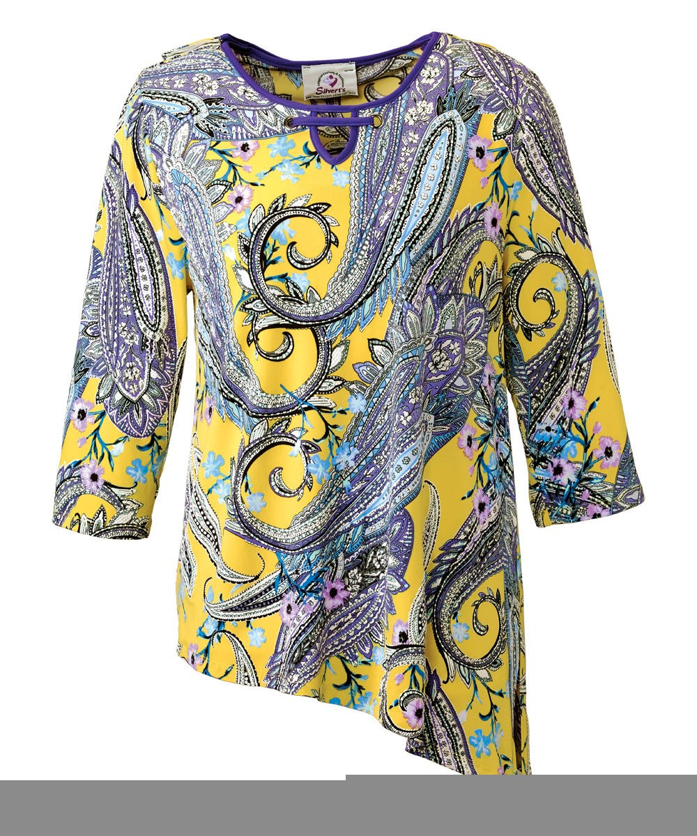 Silverts SV22610 Women's Stylish Slenderizing Open Back Top Yellow/Purple, Size=XS, SV22610-SV1357-XS