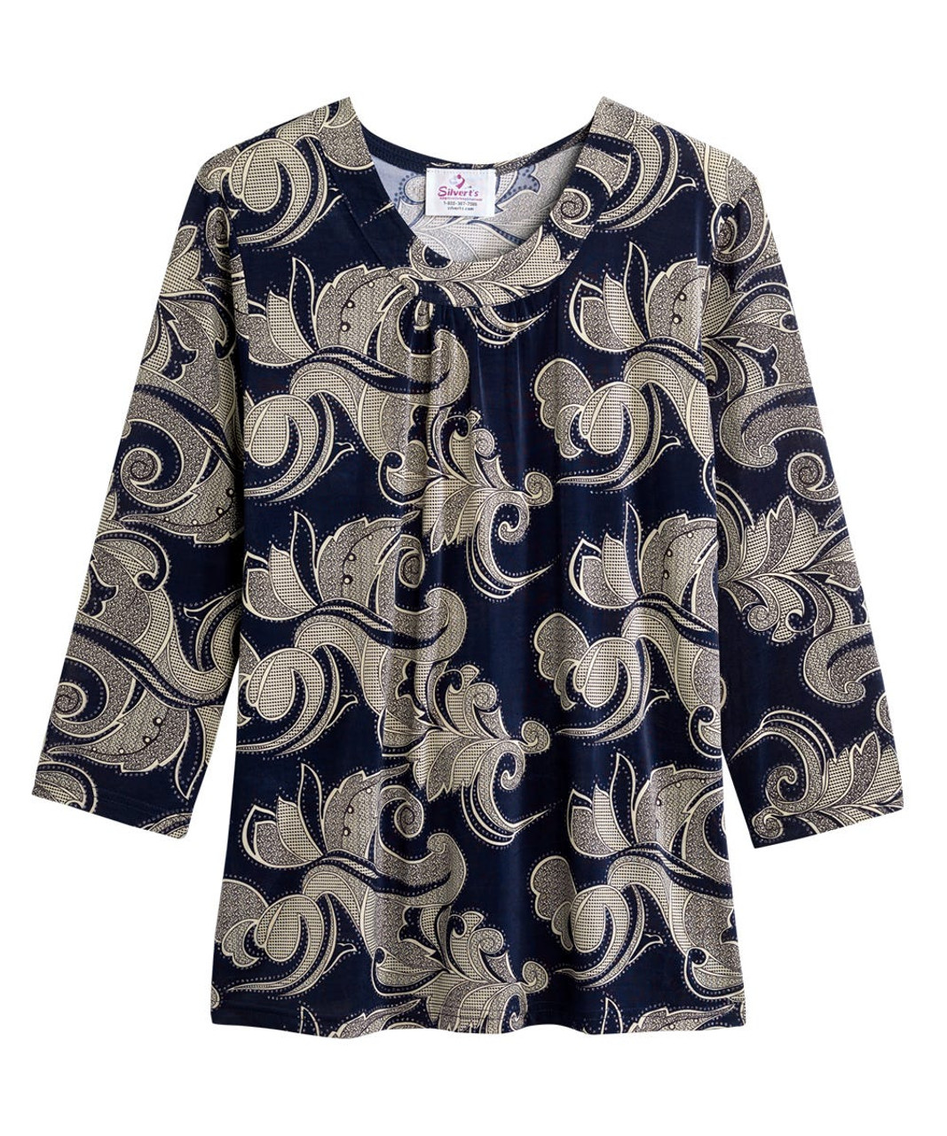 Silverts SV23180 Women's Attractive Adaptive Top Navy Sparkle, Size=L, SV23180-SV306-L