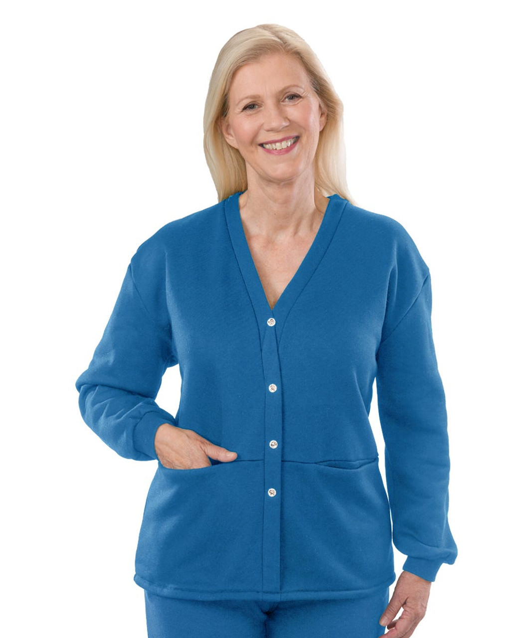 Silverts SV23250 Adaptive Fleece Cardigan for Women Blue, Size=2XL, SV23250-SV15-2XL