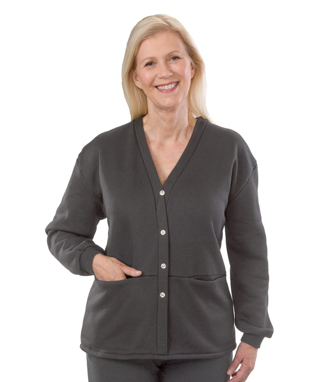 Silverts SV23250 Adaptive Fleece Cardigan for Women Gray, Size=M, SV23250-SV18-M