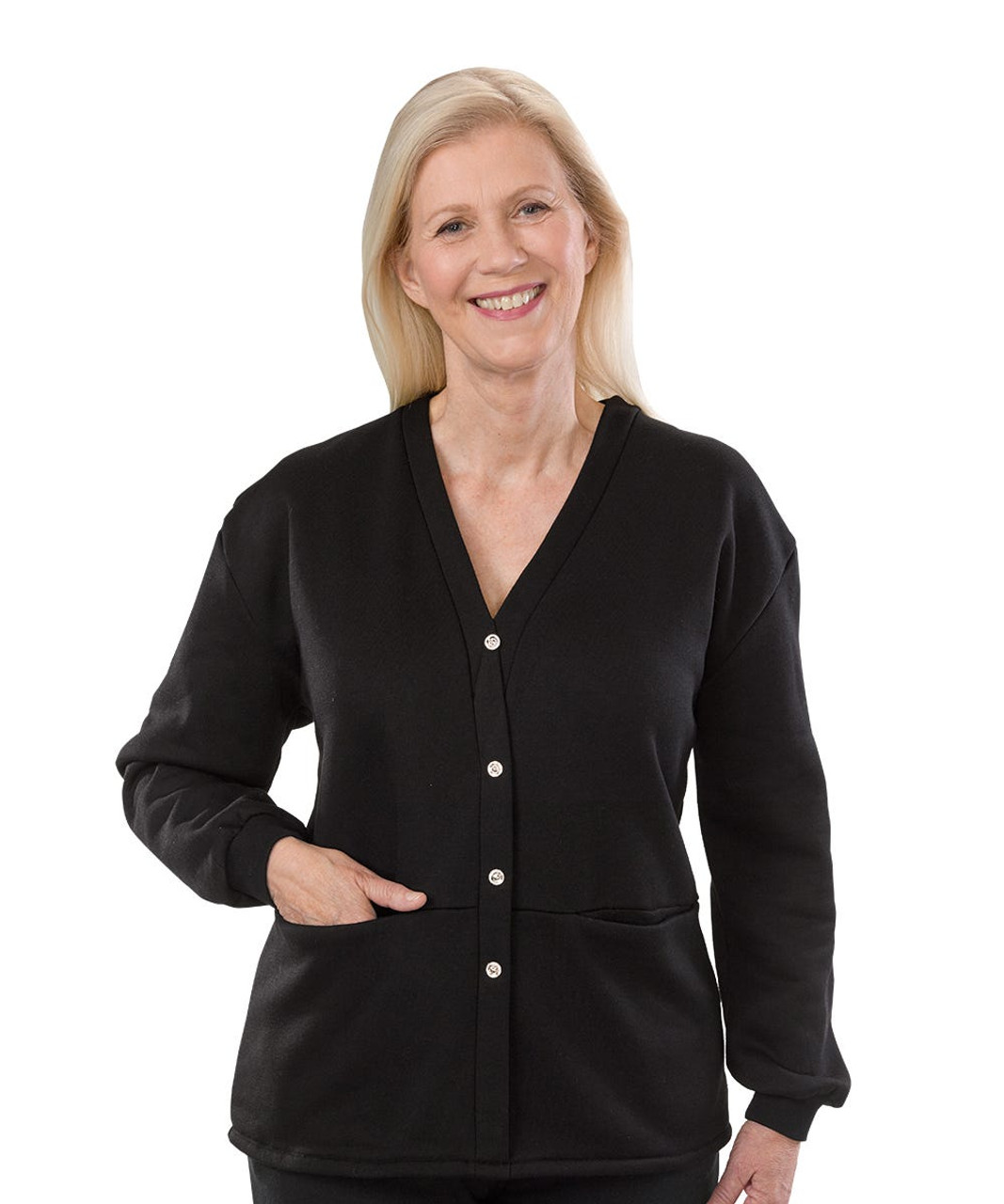 Silverts SV23250 Adaptive Fleece Cardigan for Women Black, Size=XL, SV23250-SV2-XL