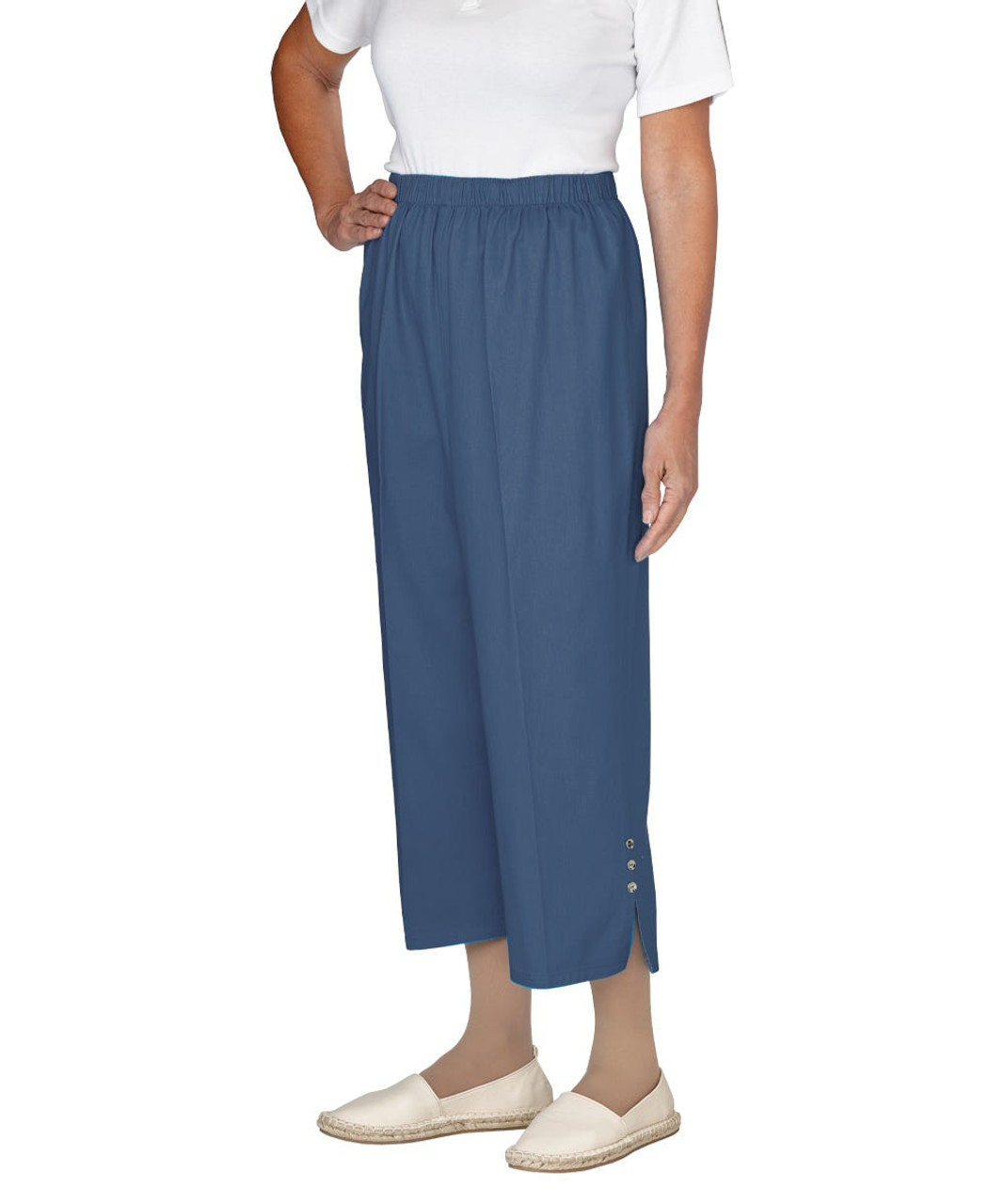Silverts SV23430 Womens Wheelchair Cotton Capris Pants Cadet Blue, Size=S, SV23430-SV1369-S