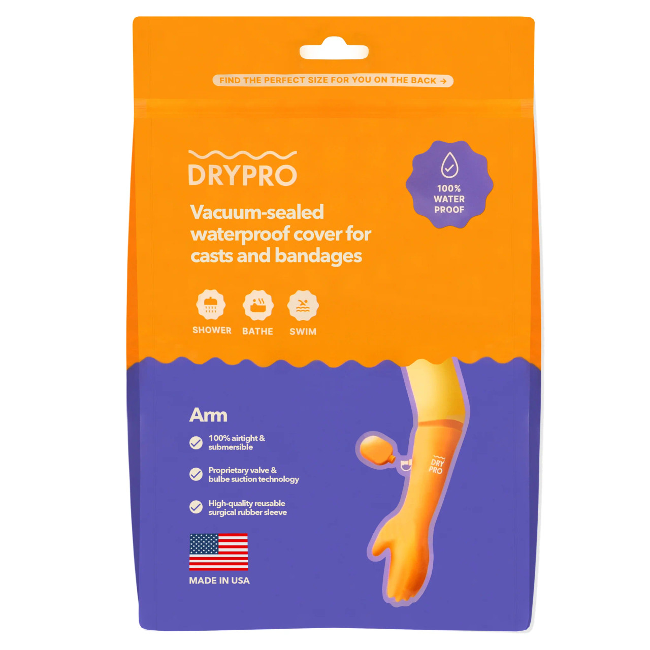 DRYPRO - PICC Line - Ostomy Protector Waterproof half arm protector Regular (HA1500)