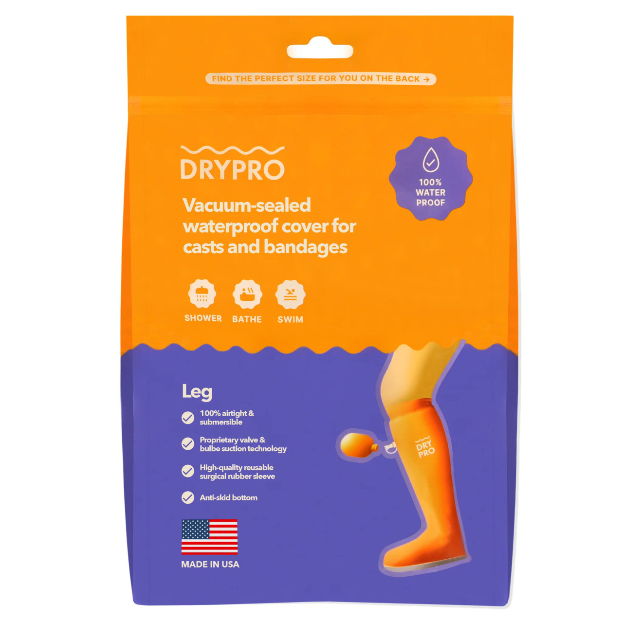 DRYPRO - PICC Line - Ostomy Protector Waterproof full leg protector Large (FL1800)