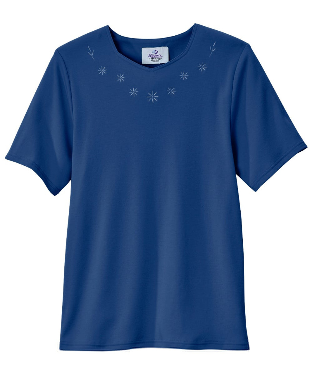Silverts SV24710 Women's Soft Embroidered Adaptive Top Navy, Size=S, SV24710-SV3-S