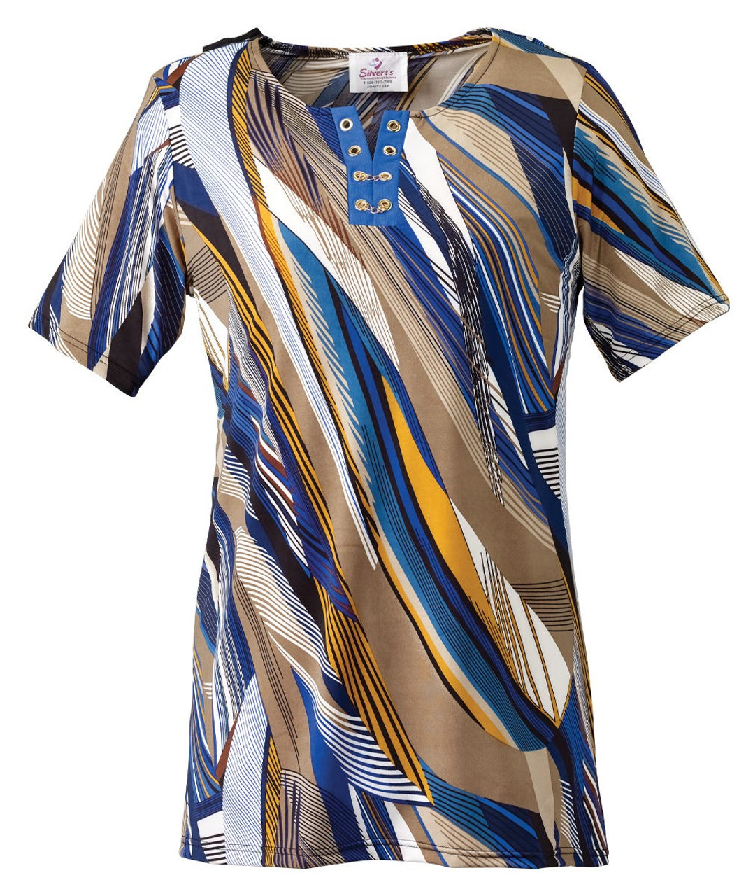 Silverts SV24790 Elegant Fashionable Womens Adaptive Top Cobalt Multi, Size=S, SV24790-SV1331-S