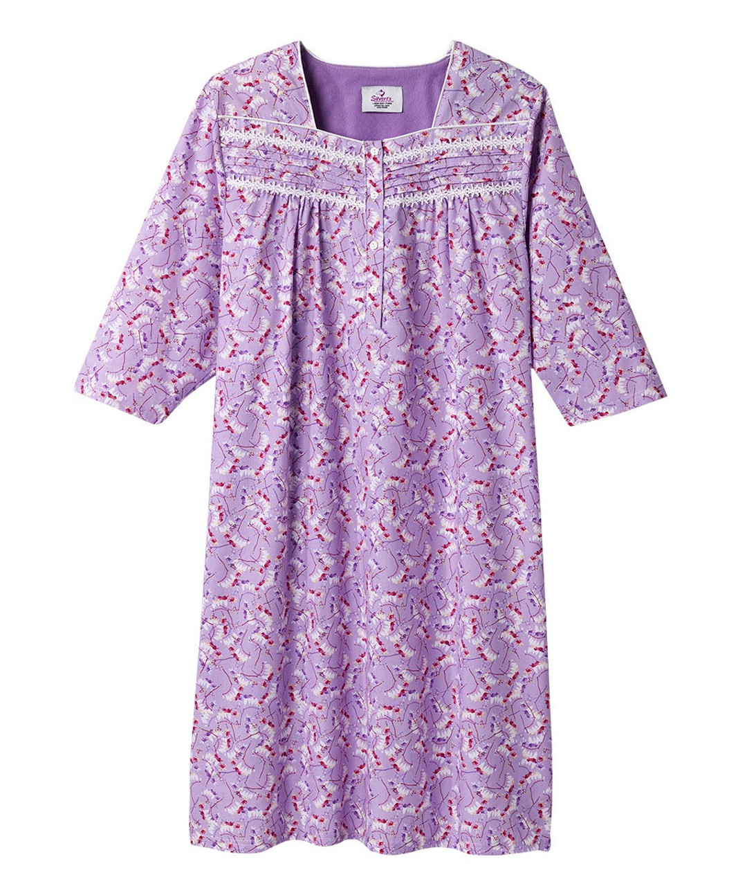 Silverts SV26320 Comfy 3/4 Long Sleeve Hospital Gowns For Women Lilac Vine, Size=2XL, SV26320-SV1168-2XL