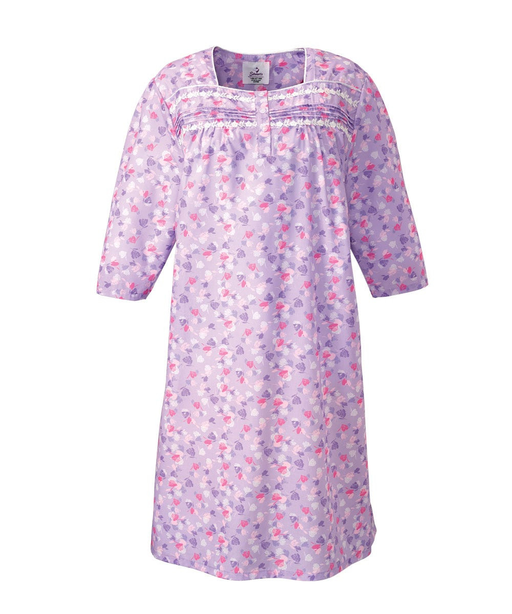 Silverts SV26320 Comfy 3/4 Long Sleeve Hospital Gowns For Women Lilac Tulip, Size=S, SV26320-SV1374-S