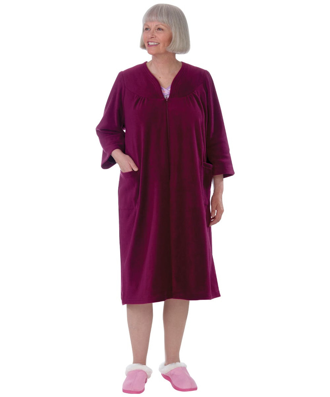 Silverts SV26450 Womens Adaptive Fleece Housecoat Burgundy, Size=L, SV26450-SV23-L