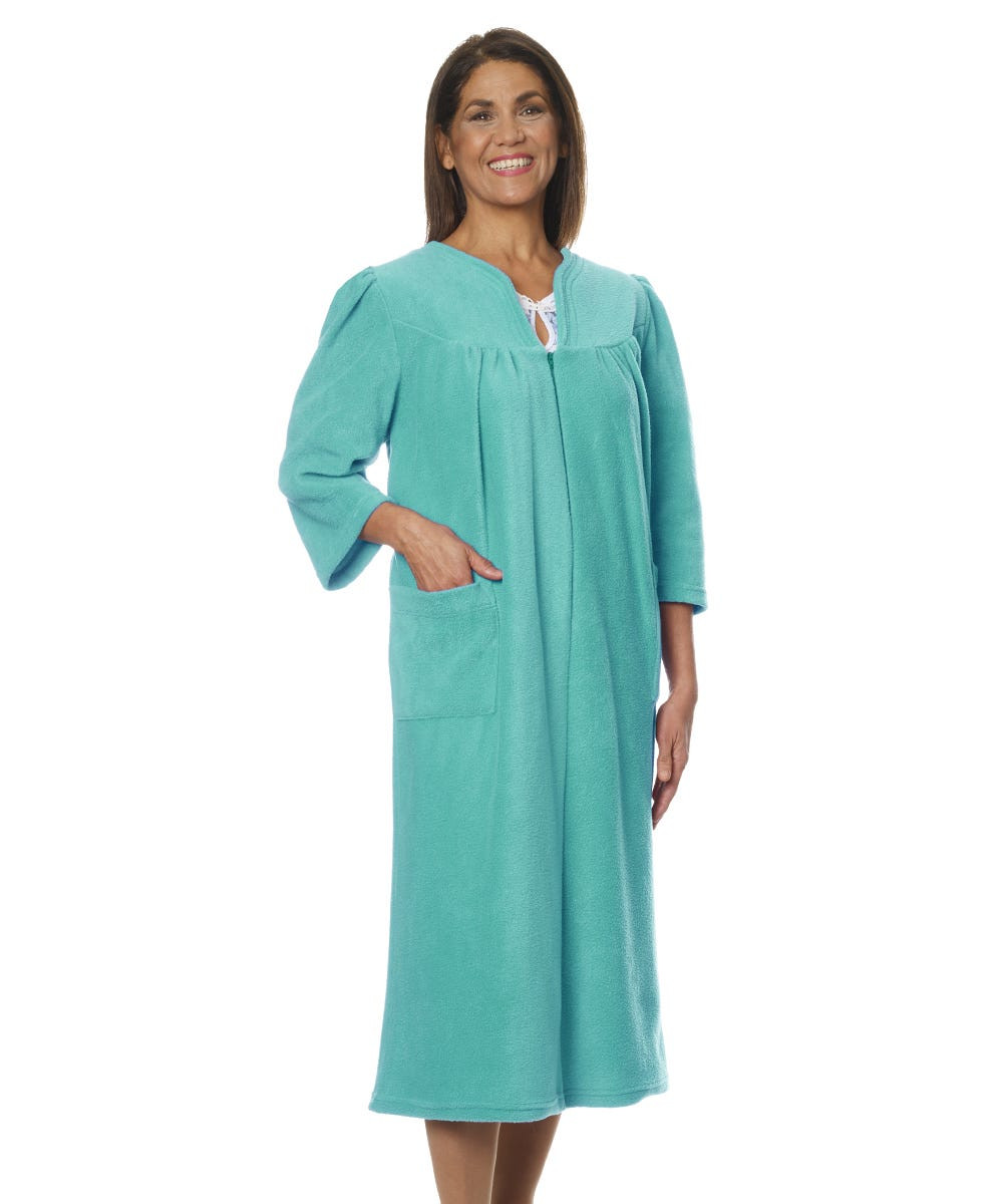 Silverts SV26450 Womens Adaptive Fleece Housecoat Turquoise, Size=L, SV26450-SV34-L