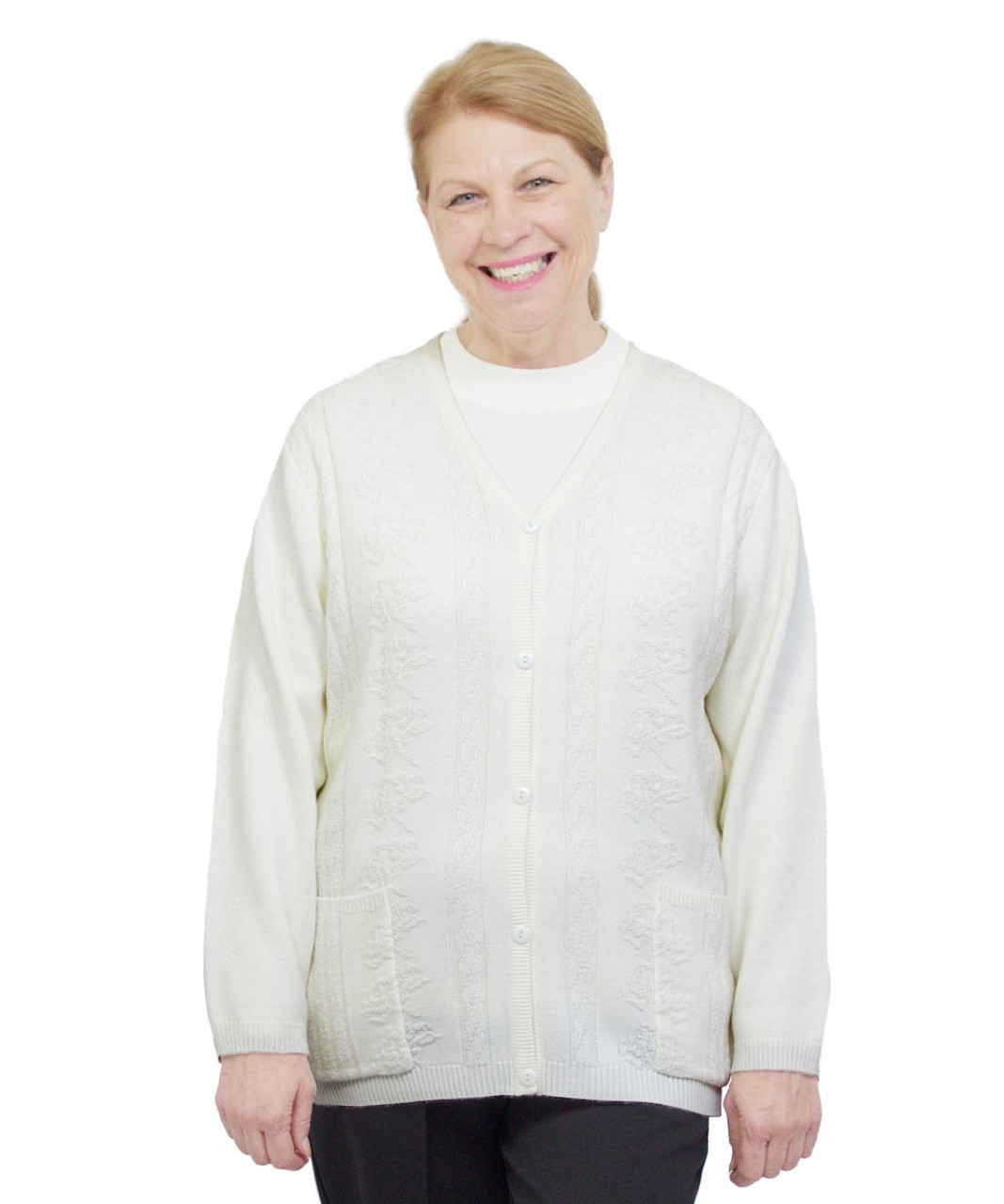 Silverts SV27080 Womens Adaptive Open Back Cardigan White, Size=M, SV27080-SV39-M